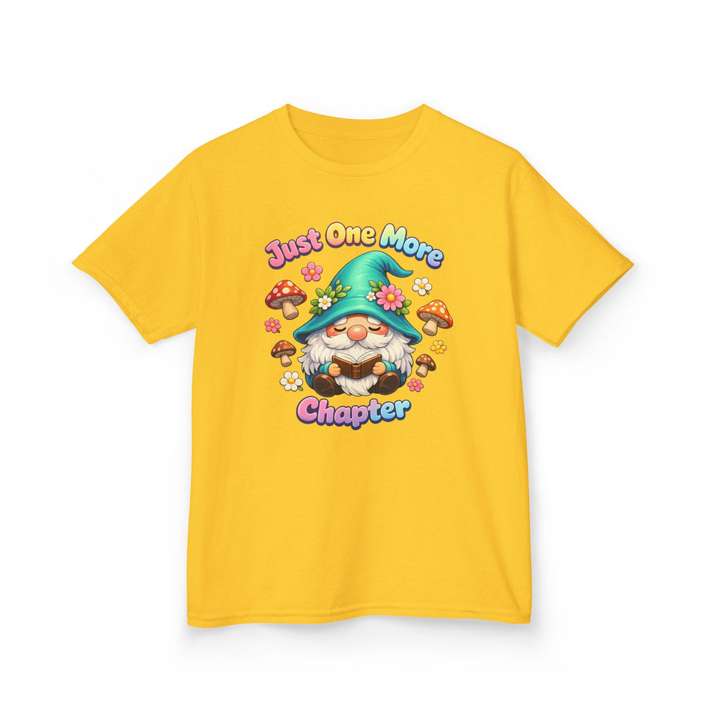 Kids Tee — "Just One More Chapter" Cute Mushroom Gnome Reading Shirt