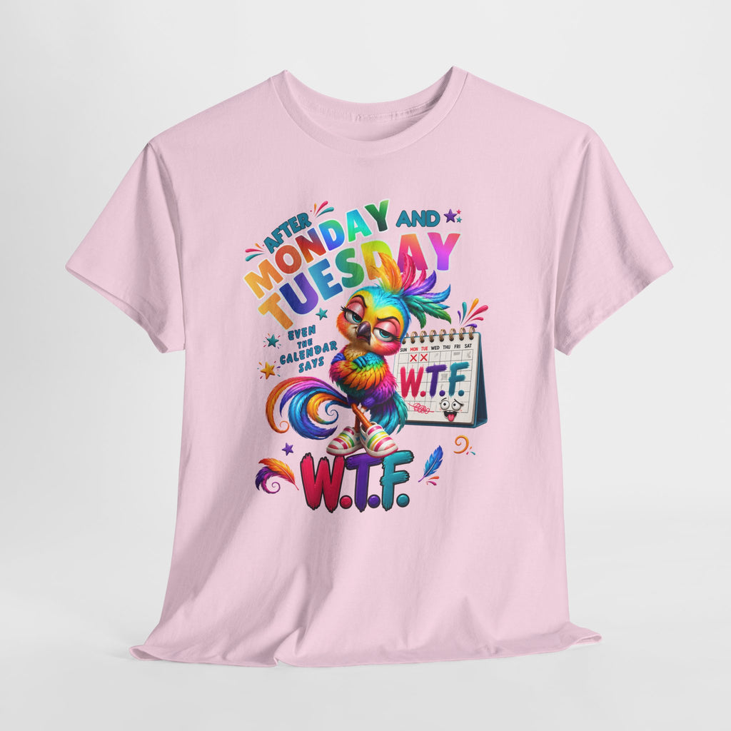 Monday and Tuesday WTF T-Shirt – Funny Colorful Rooster Graphic Tee