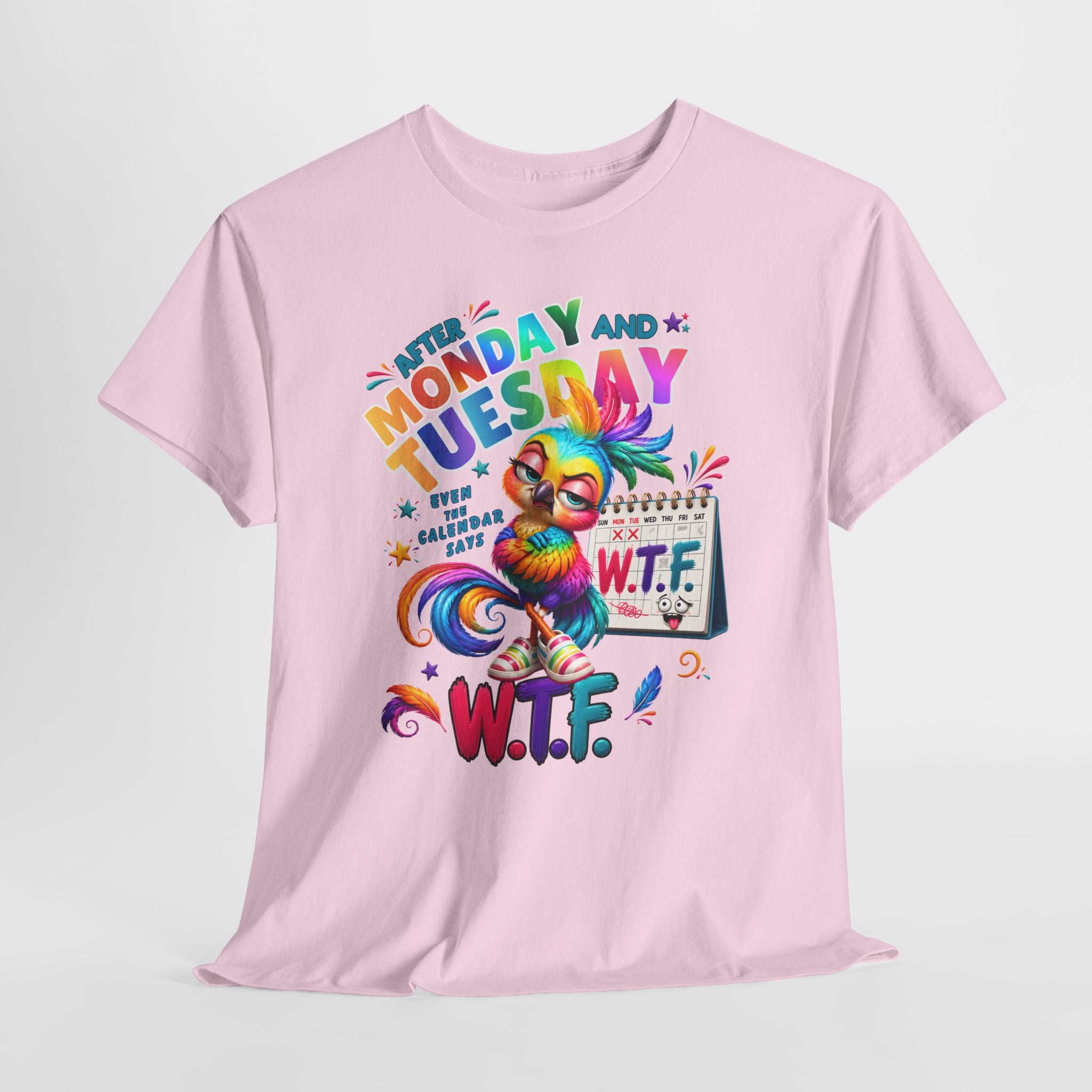Monday and Tuesday WTF T-Shirt – Funny Colorful Rooster Graphic Tee