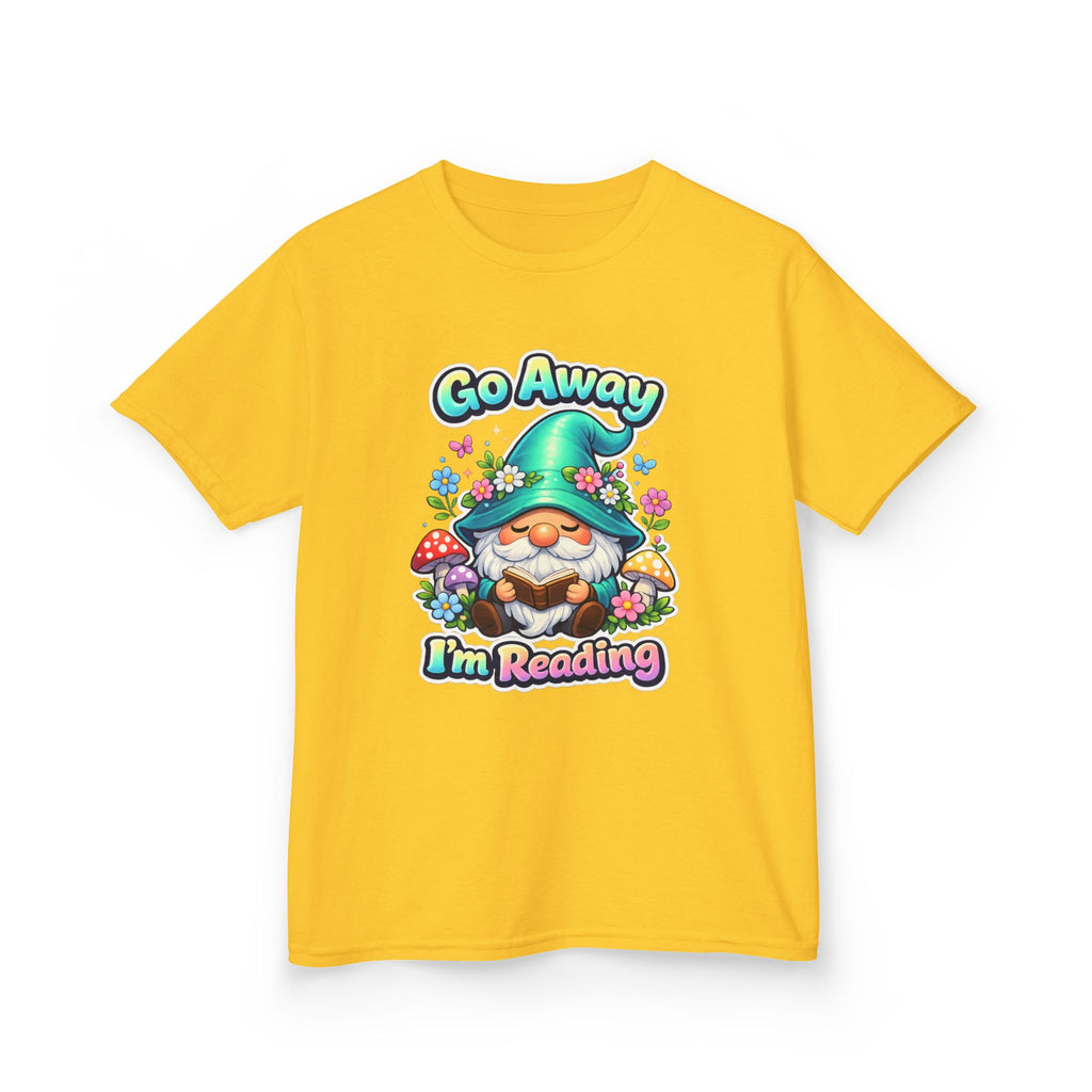 Kids Tee — "Go Away I'm Reading" Gnome Reading Shirt