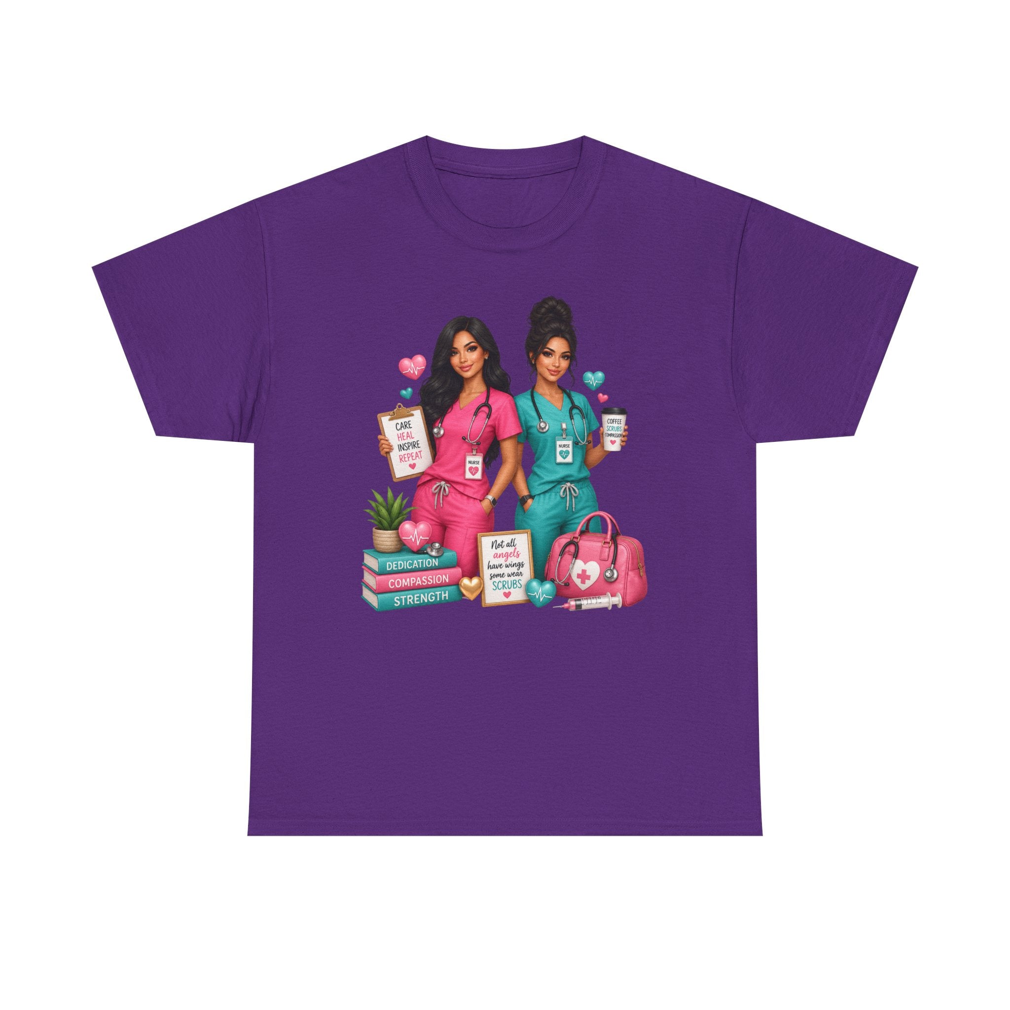 Nurse Besties Graphic Tee — Cute Scrub Nurses Illustration