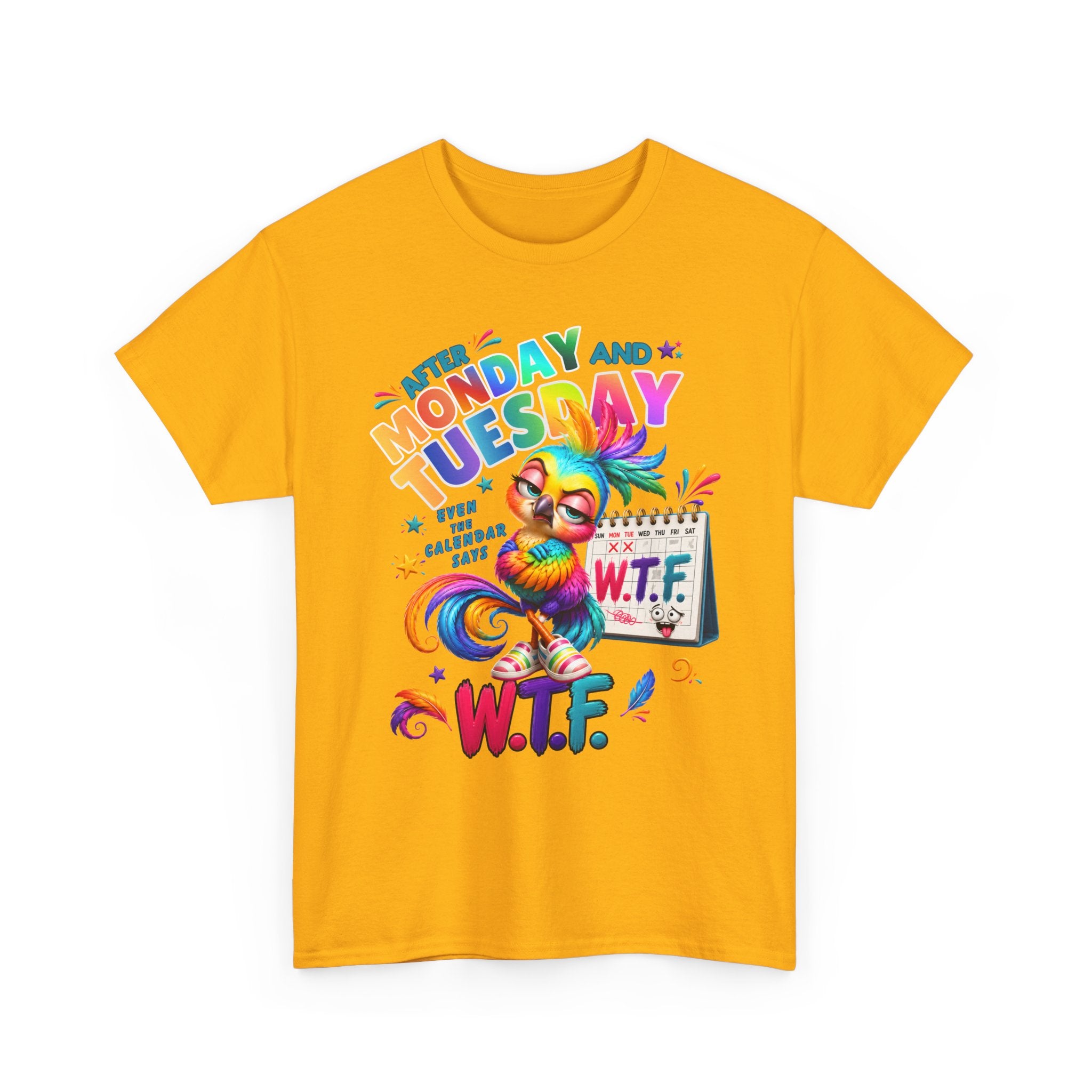 Monday and Tuesday WTF T-Shirt – Funny Colorful Rooster Graphic Tee