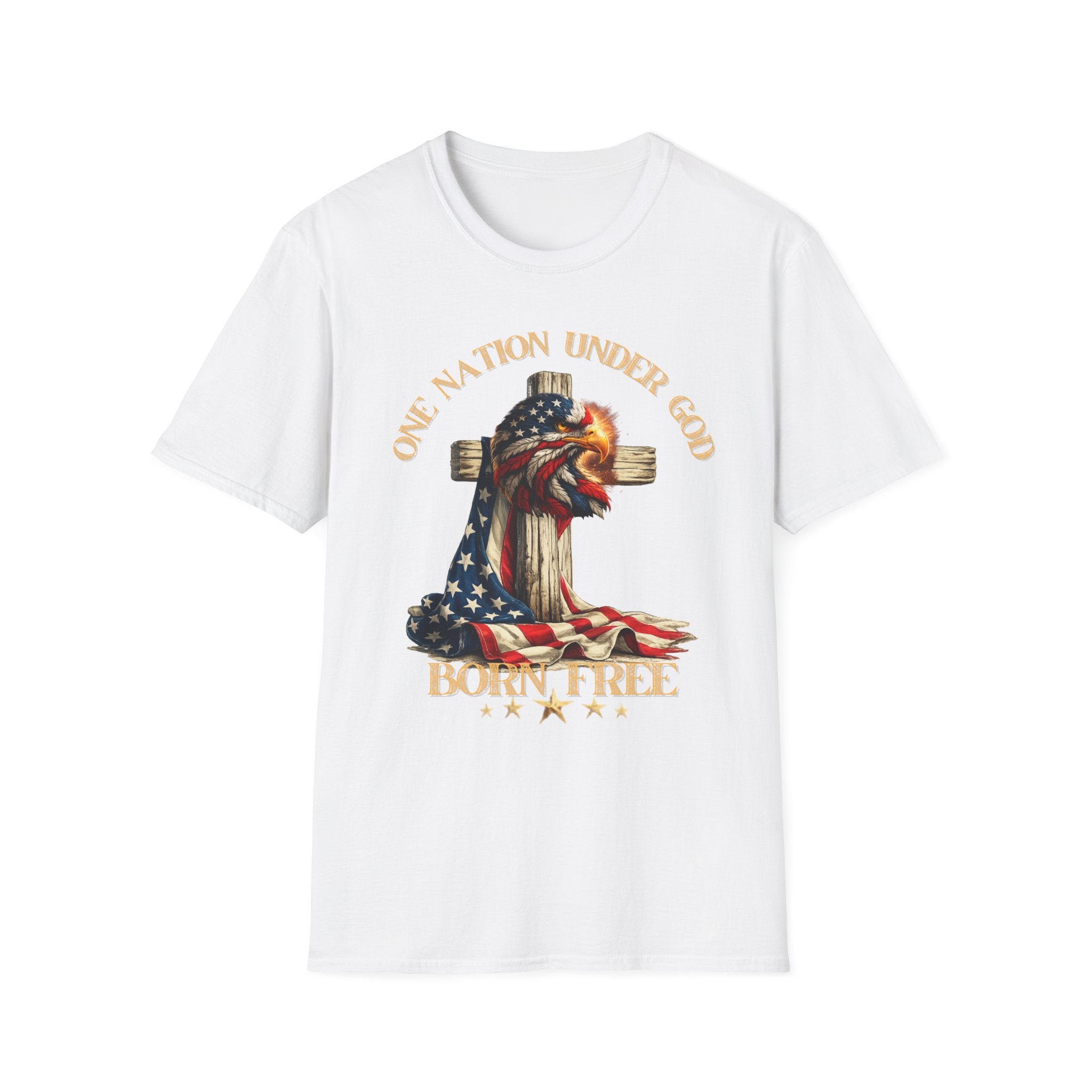 Patriotic Firefighter Flag T-Shirt — "One Nation Under God, Born Free"