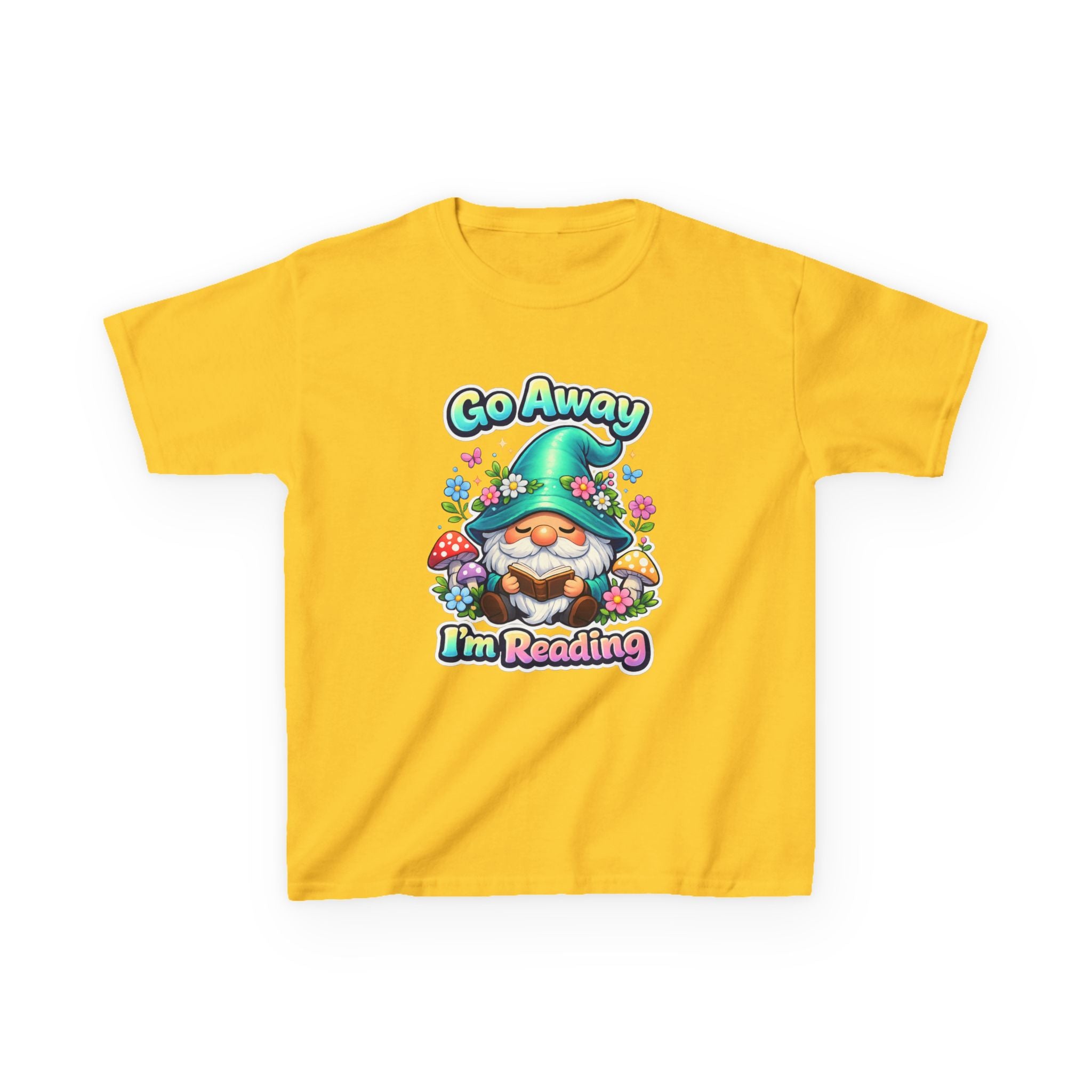 Kids Tee — "Go Away I'm Reading" Gnome Reading Shirt