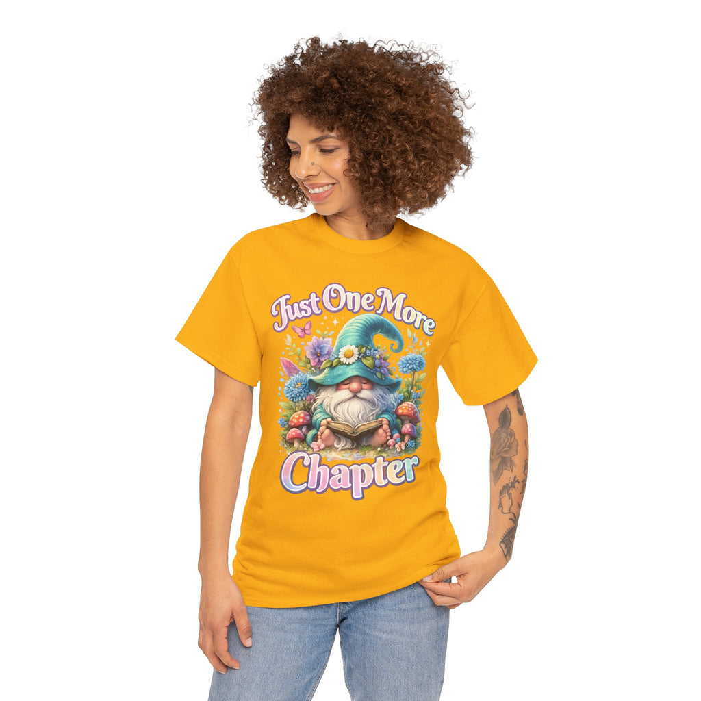 Just One More Chapter Shirt – Book Lover Gift, Cute Reading Gnome T-Shirt, Cozy Reader Tee, Bibliophile Gift, Teacher Gift
