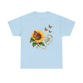 Sunflower & Monarch Butterfly Tee with "Faith" Heart — Inspirational Floral T-Shirt
