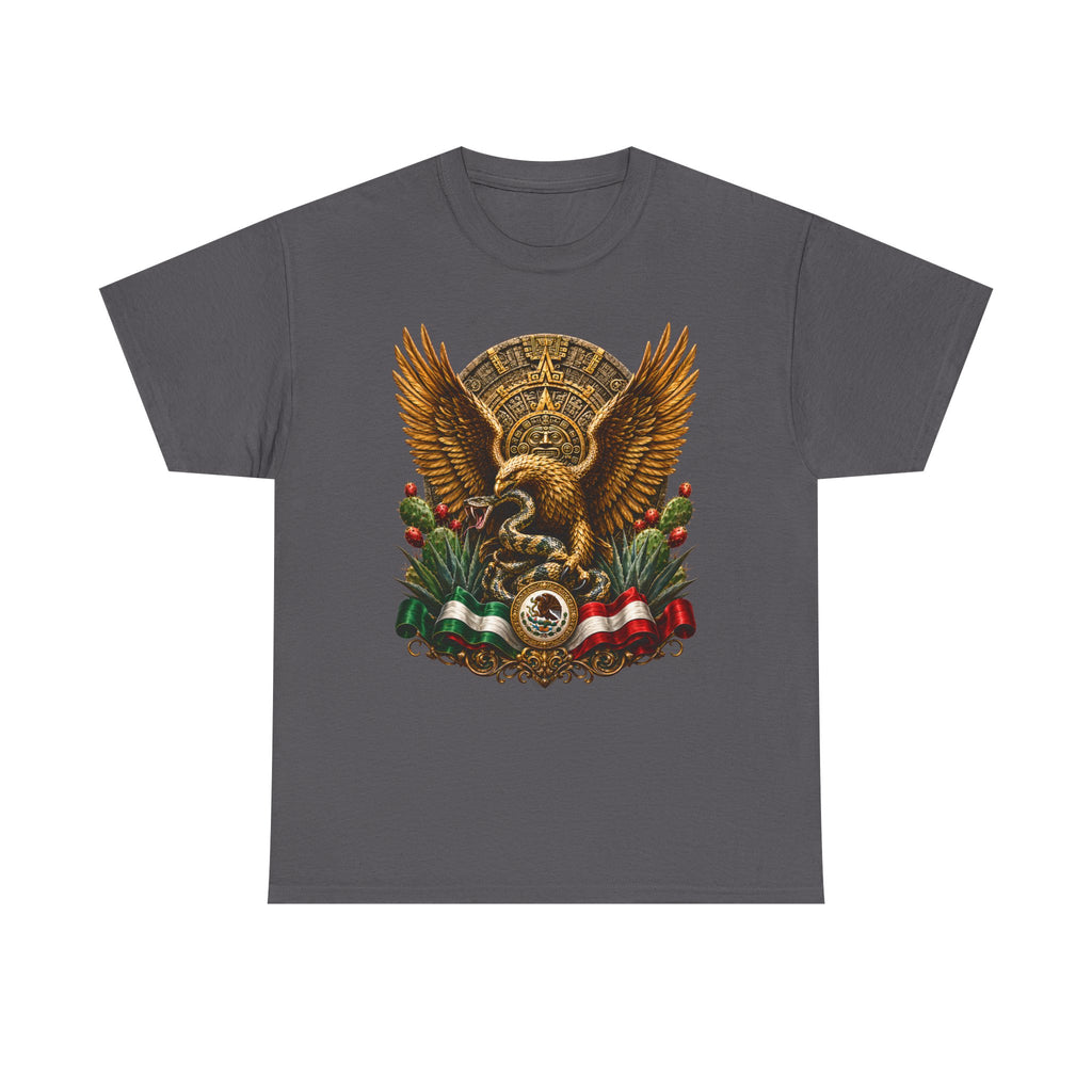 Mexican Eagle Crest T-Shirt — Aztec-Inspired Eagle with Mexican Flag Accents