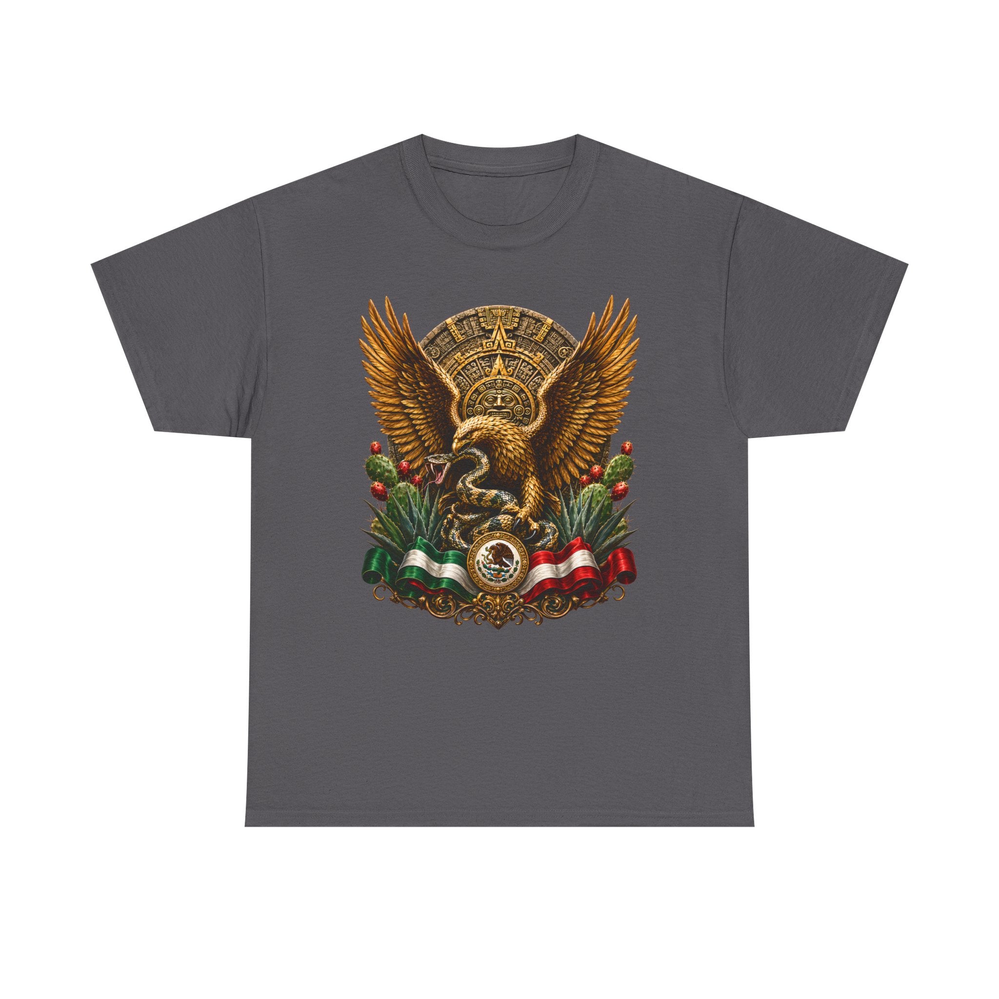Mexican Eagle Crest T-Shirt — Aztec-Inspired Eagle with Mexican Flag Accents