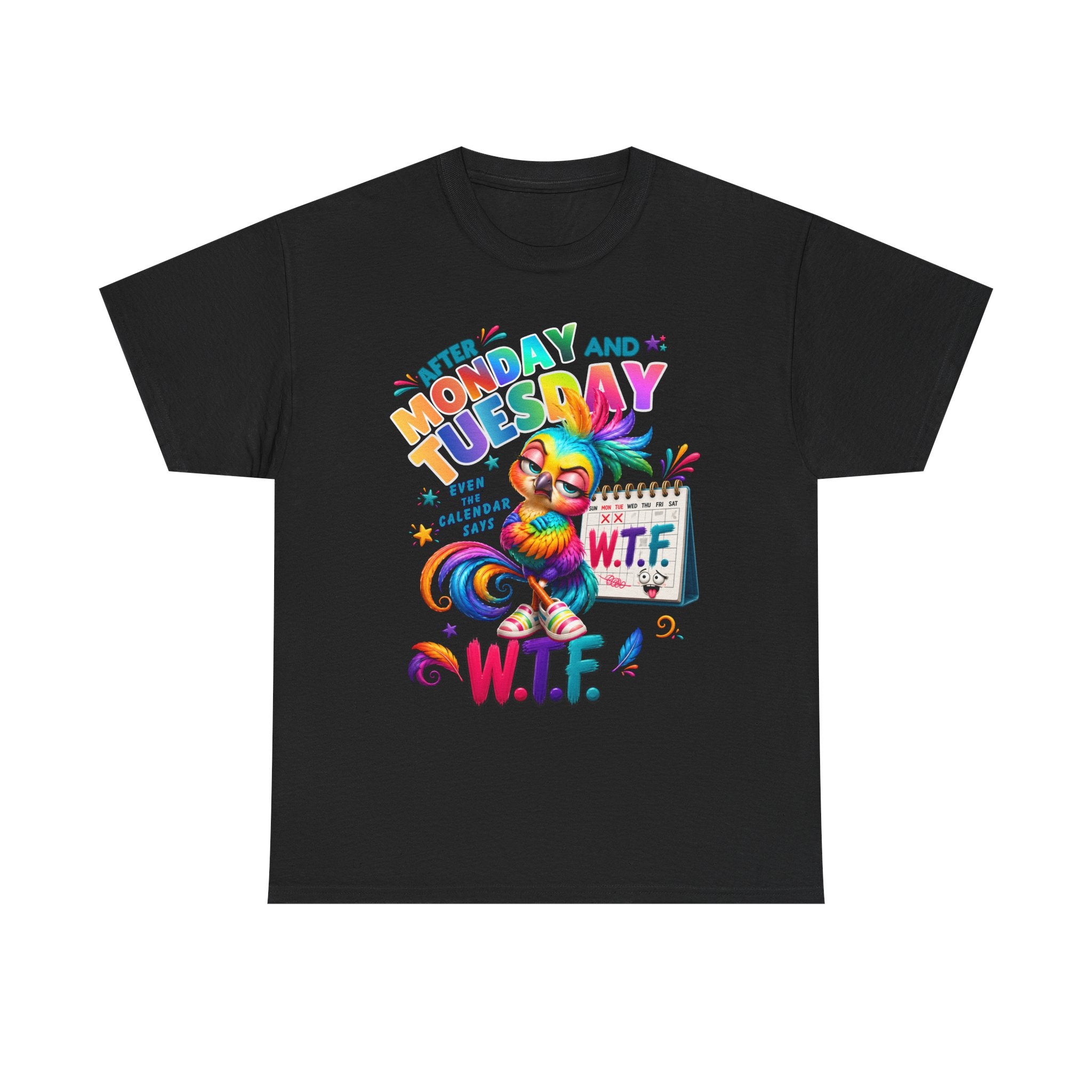 Monday and Tuesday WTF T-Shirt – Funny Colorful Rooster Graphic Tee