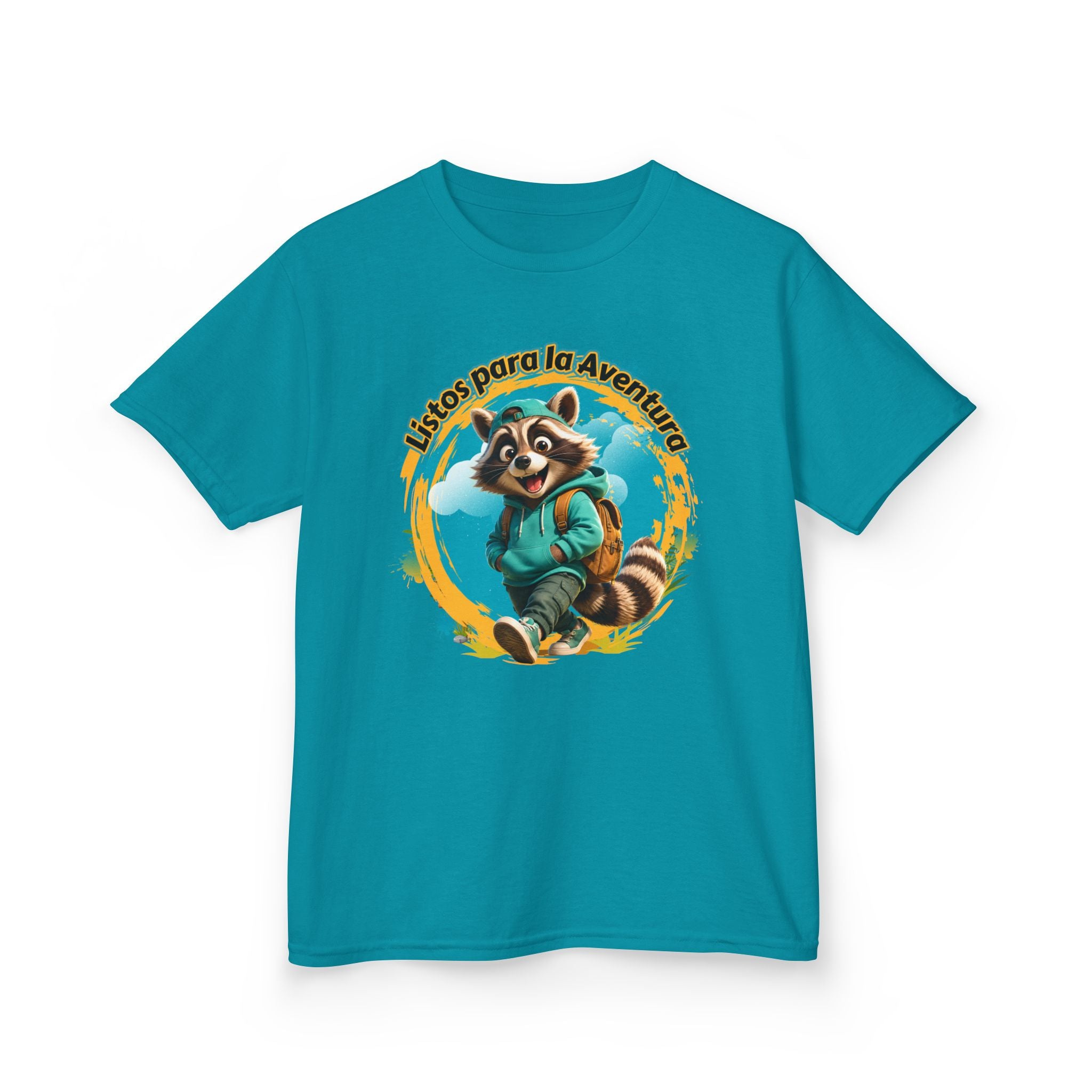 Kids Tee — "Listos para la Aventura" Cute Raccoon Explorer Graphic