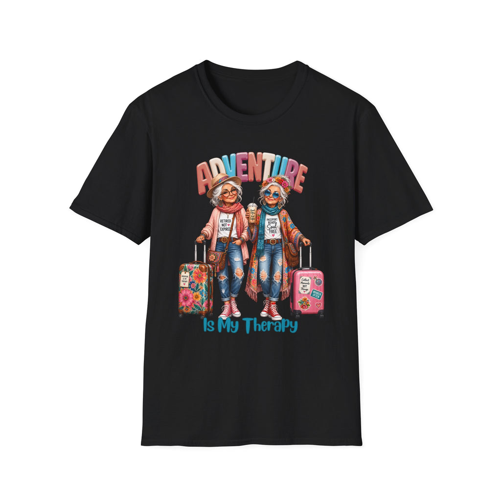 Adventure Is My Therapy T‑Shirt — Vintage Travel Grandma Graphic Tee