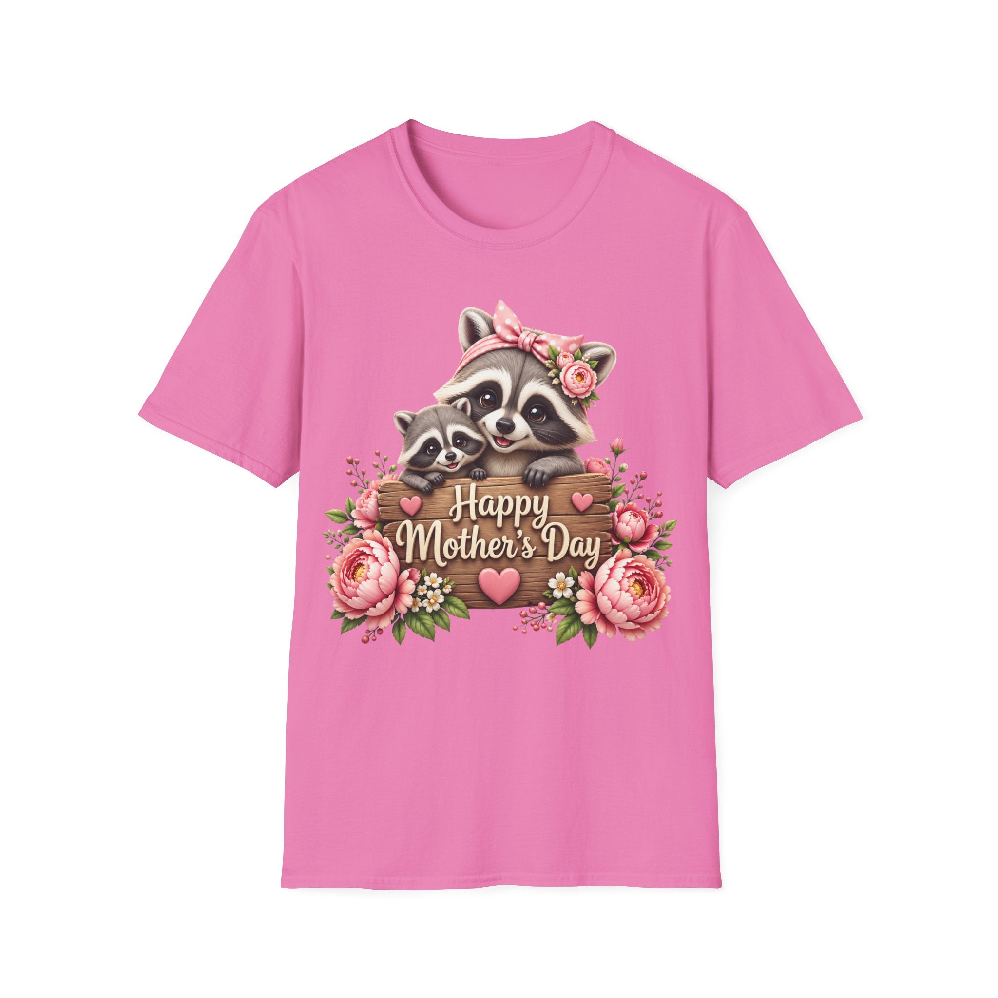 Mother's Day Raccoon T-Shirt - 'Happy Mother's Day' Floral Mom Tee