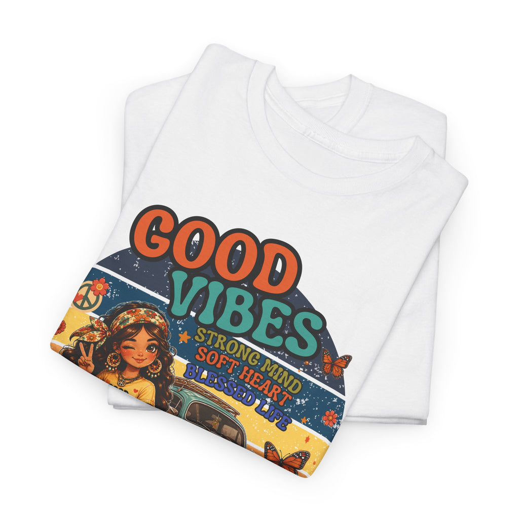 Good Vibes Vintage Tee – Retro Hippie Car & Flowers Graphic T‑Shirt