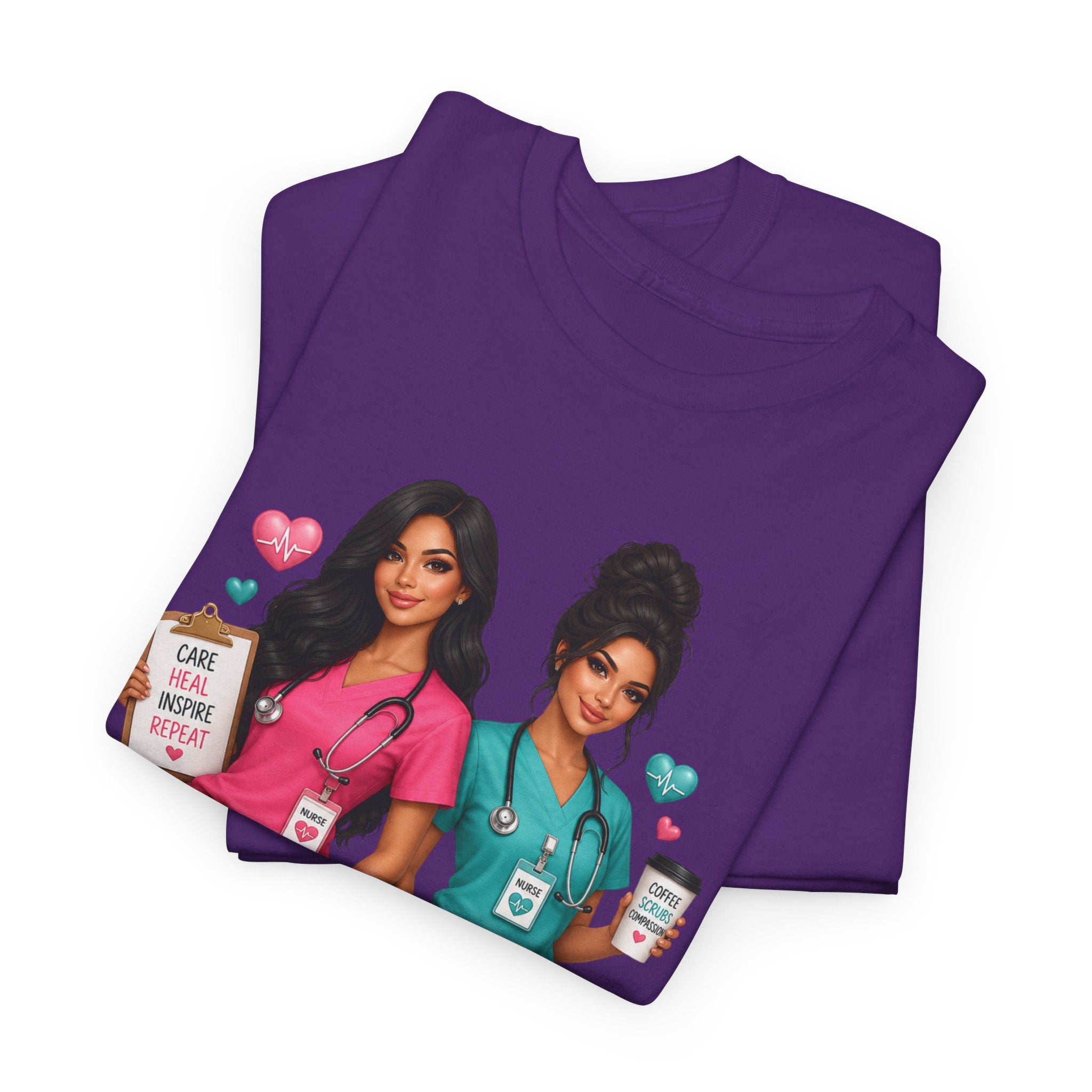 Nurse Besties Graphic Tee — Cute Scrub Nurses Illustration