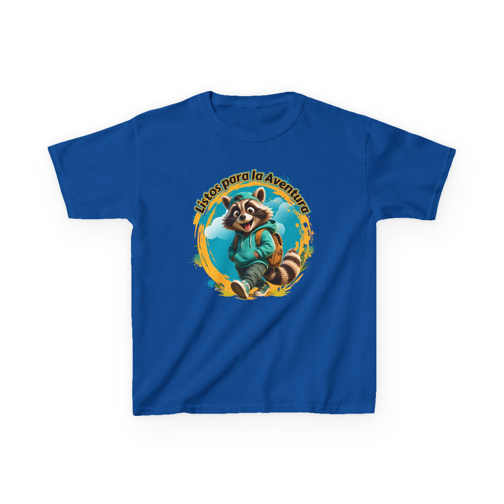Kids Tee — "Listos para la Aventura" Cute Raccoon Explorer Graphic