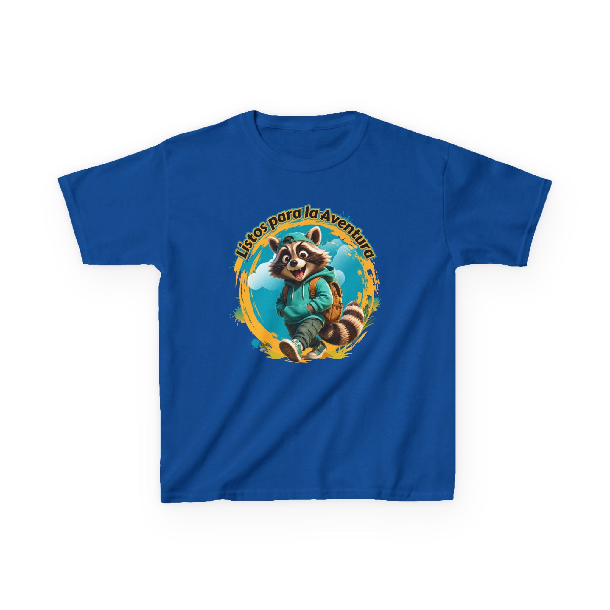Kids Tee — "Listos para la Aventura" Cute Raccoon Explorer Graphic