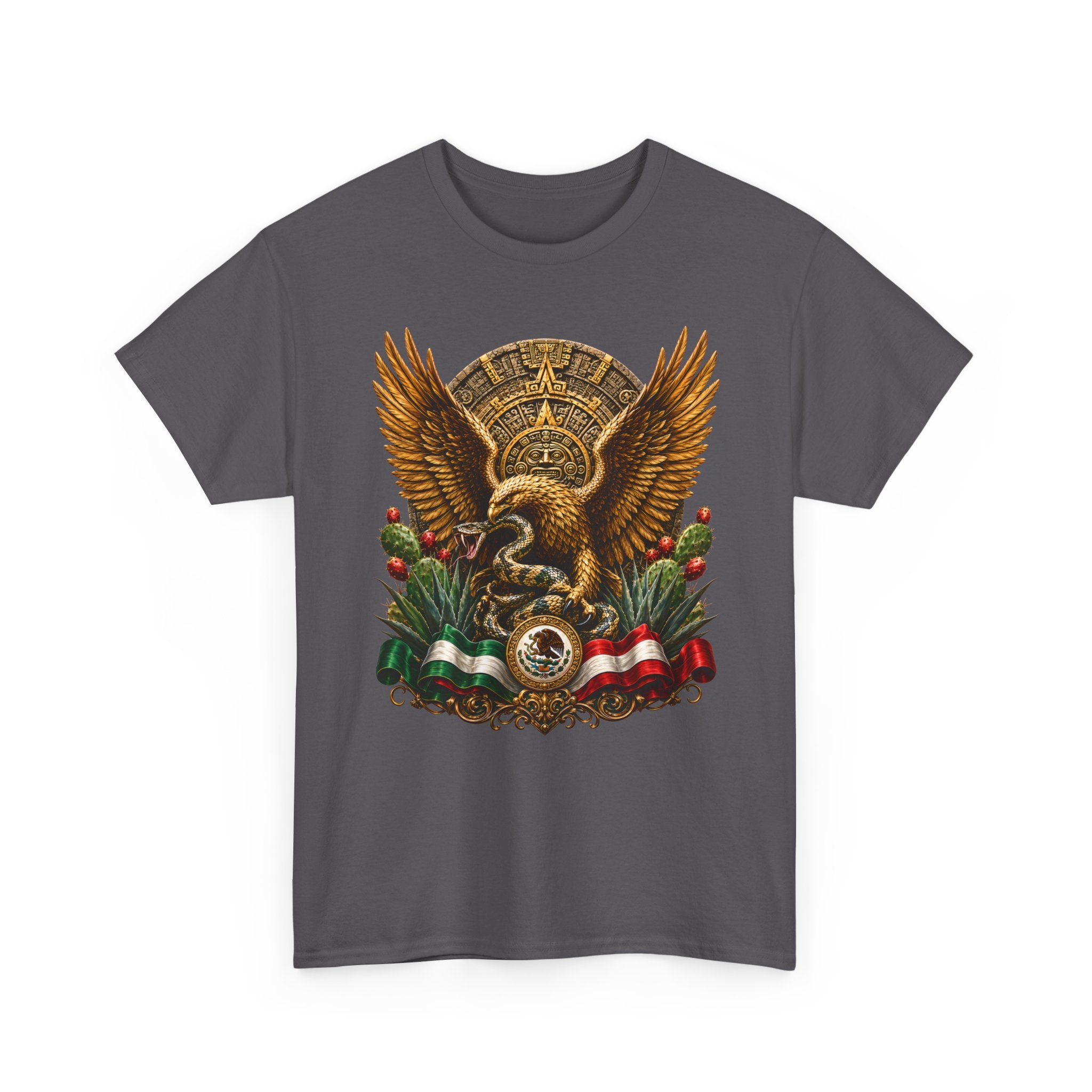 Mexican Eagle Crest T-Shirt — Aztec-Inspired Eagle with Mexican Flag Accents