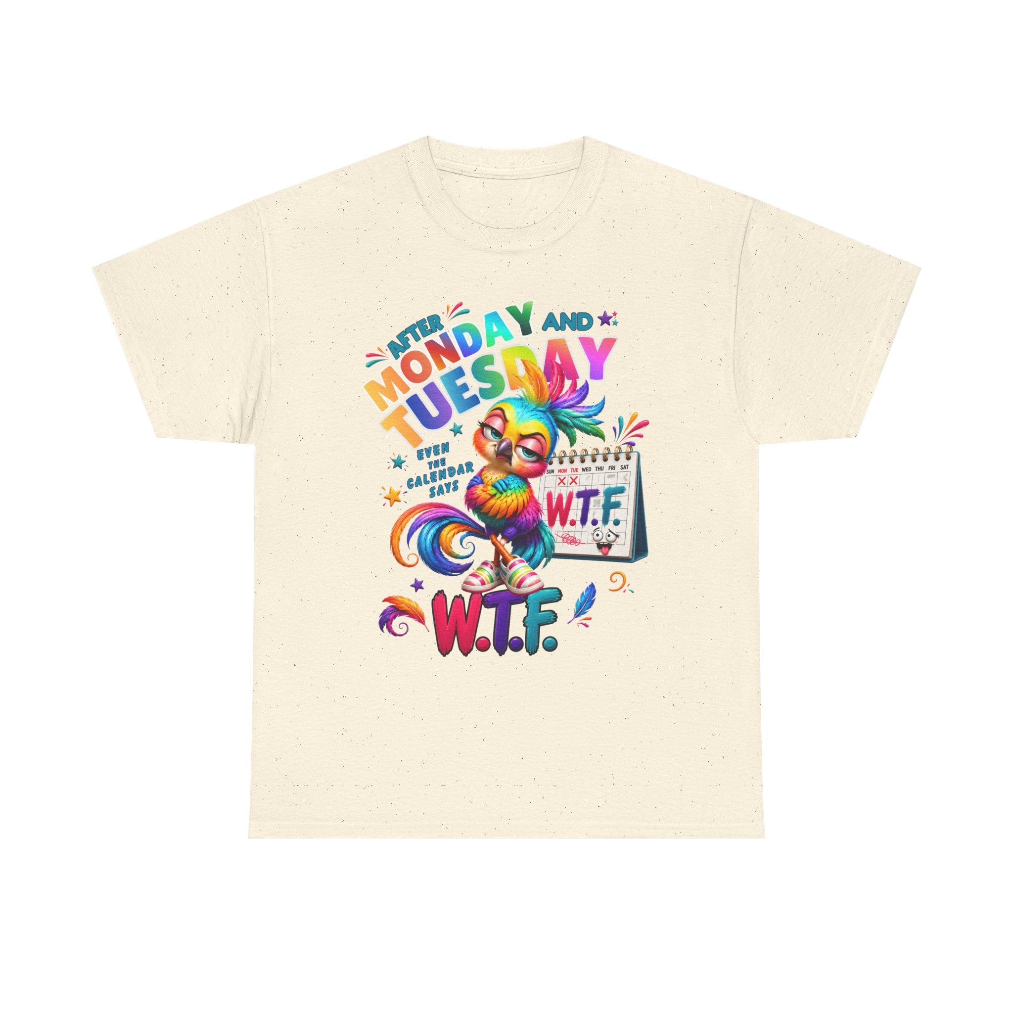 Monday and Tuesday WTF T-Shirt – Funny Colorful Rooster Graphic Tee