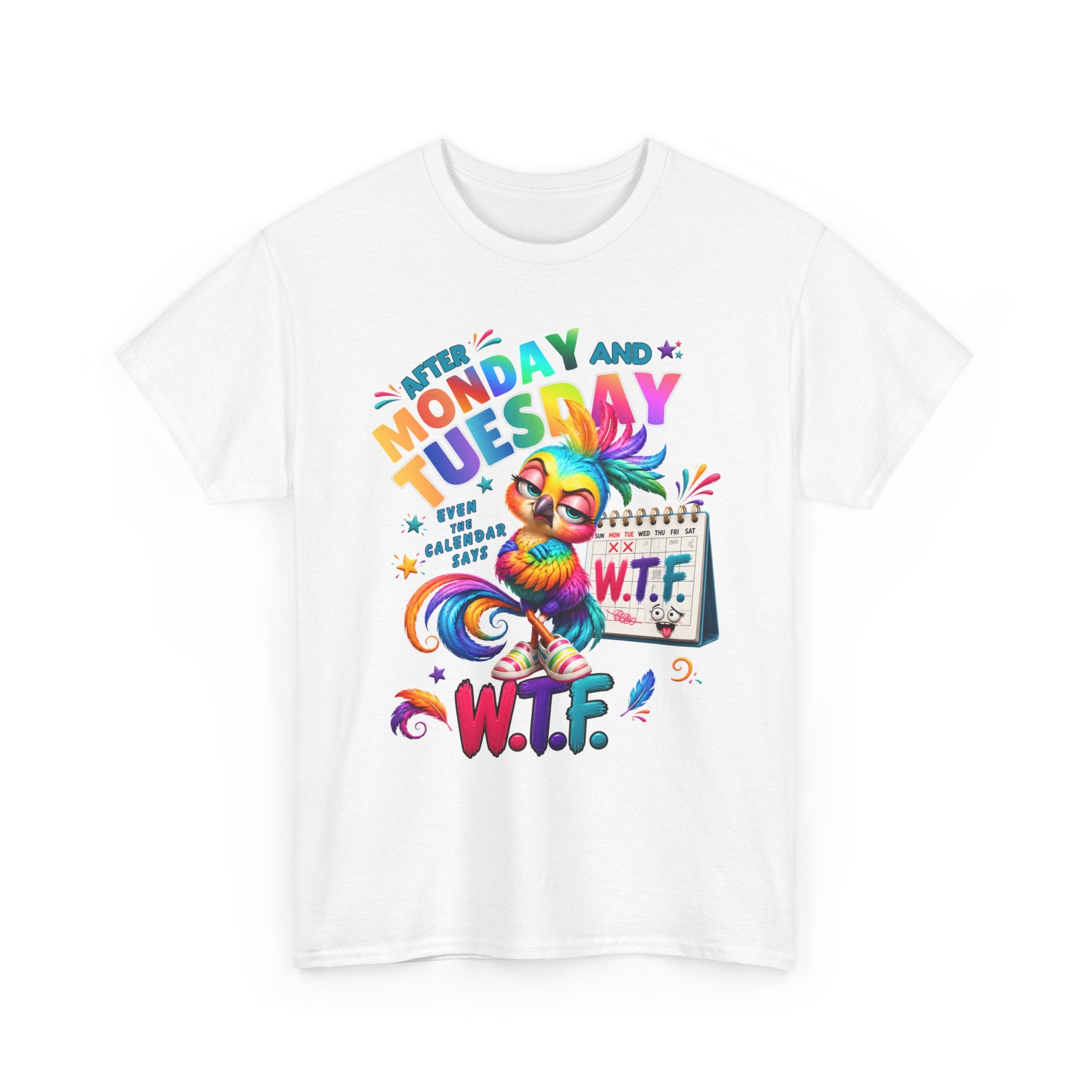 Monday and Tuesday WTF T-Shirt – Funny Colorful Rooster Graphic Tee