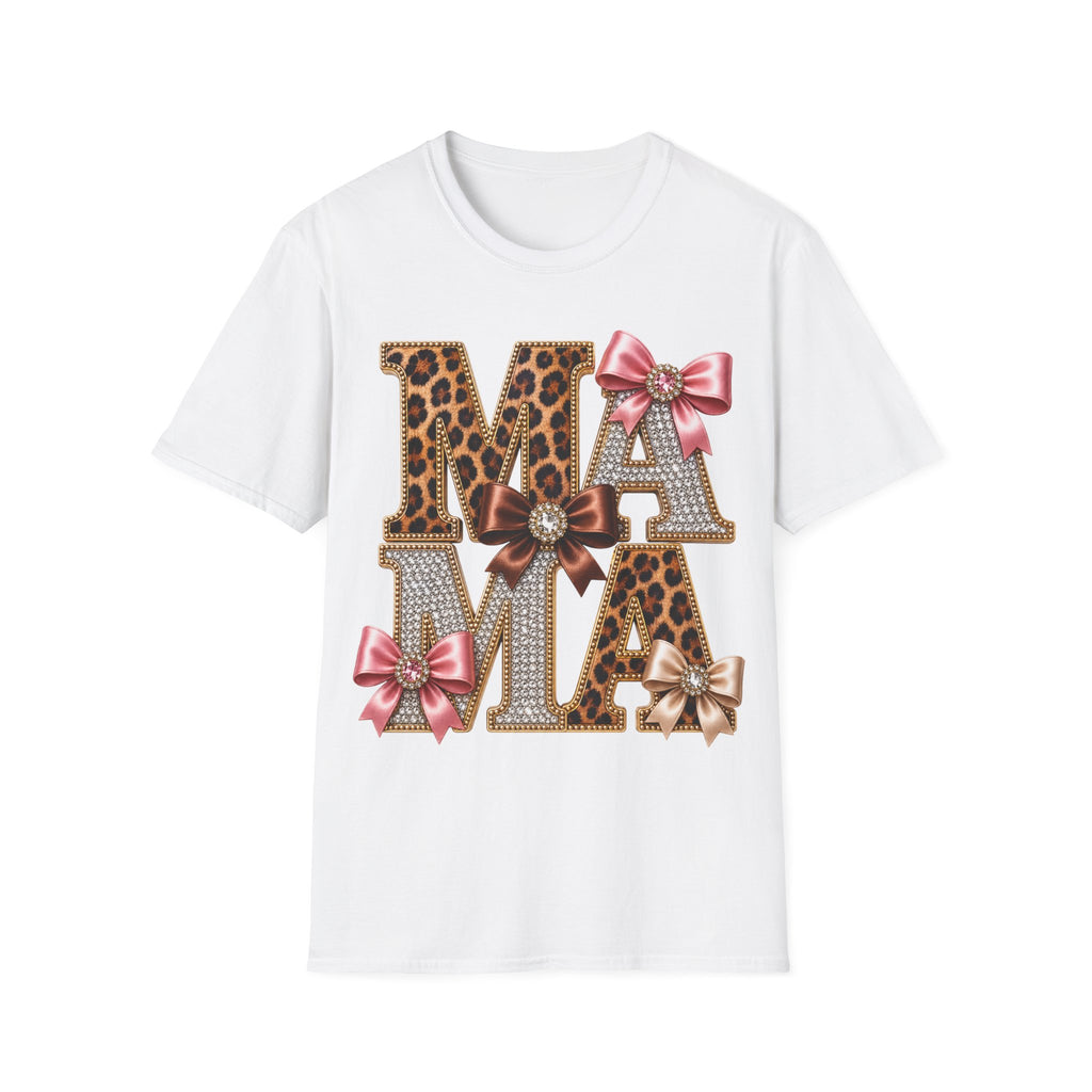 Mama Leopard & Bow T-Shirt — Sparkle Rhinestone Floral Mom Tee