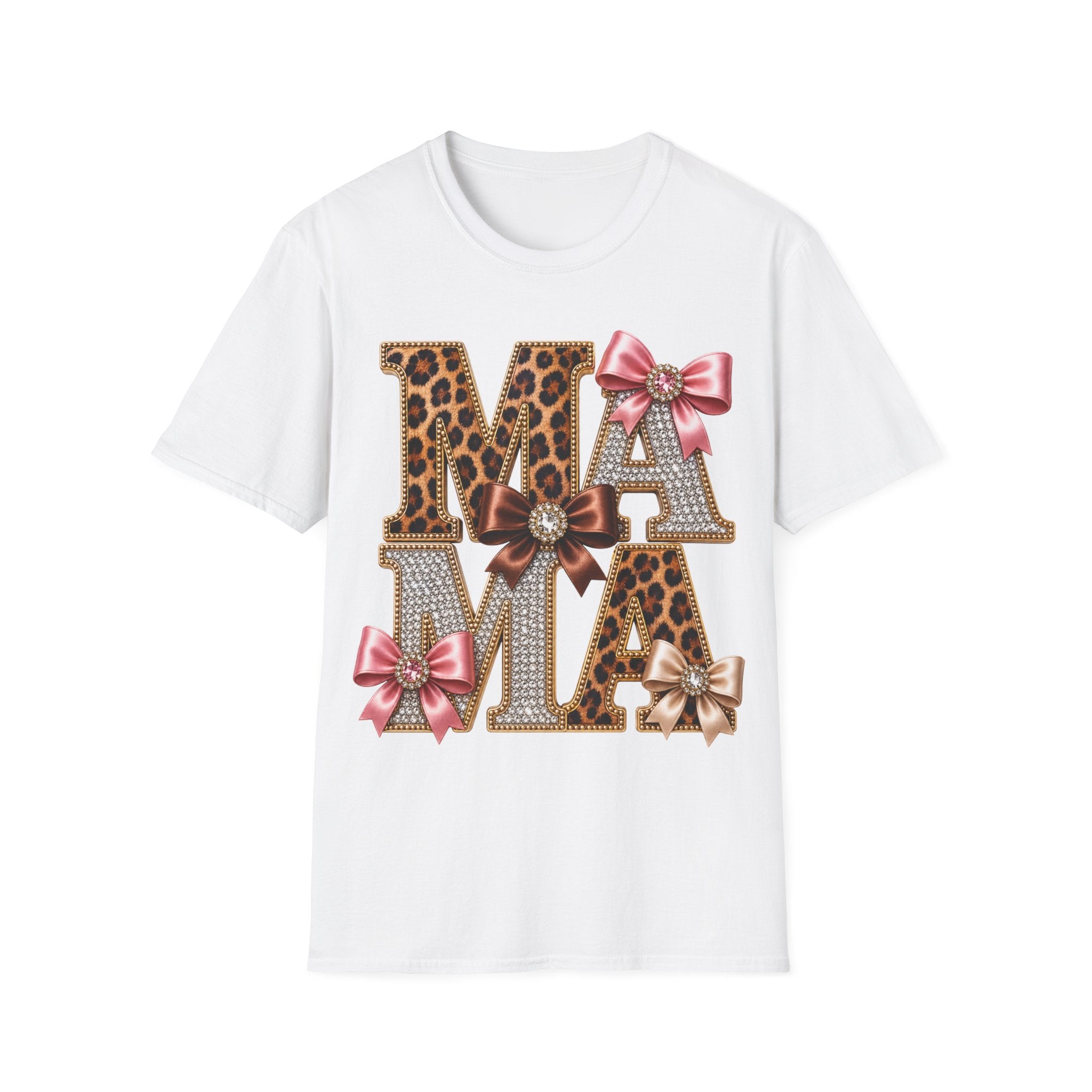 Mama Leopard & Bow T-Shirt — Sparkle Rhinestone Floral Mom Tee