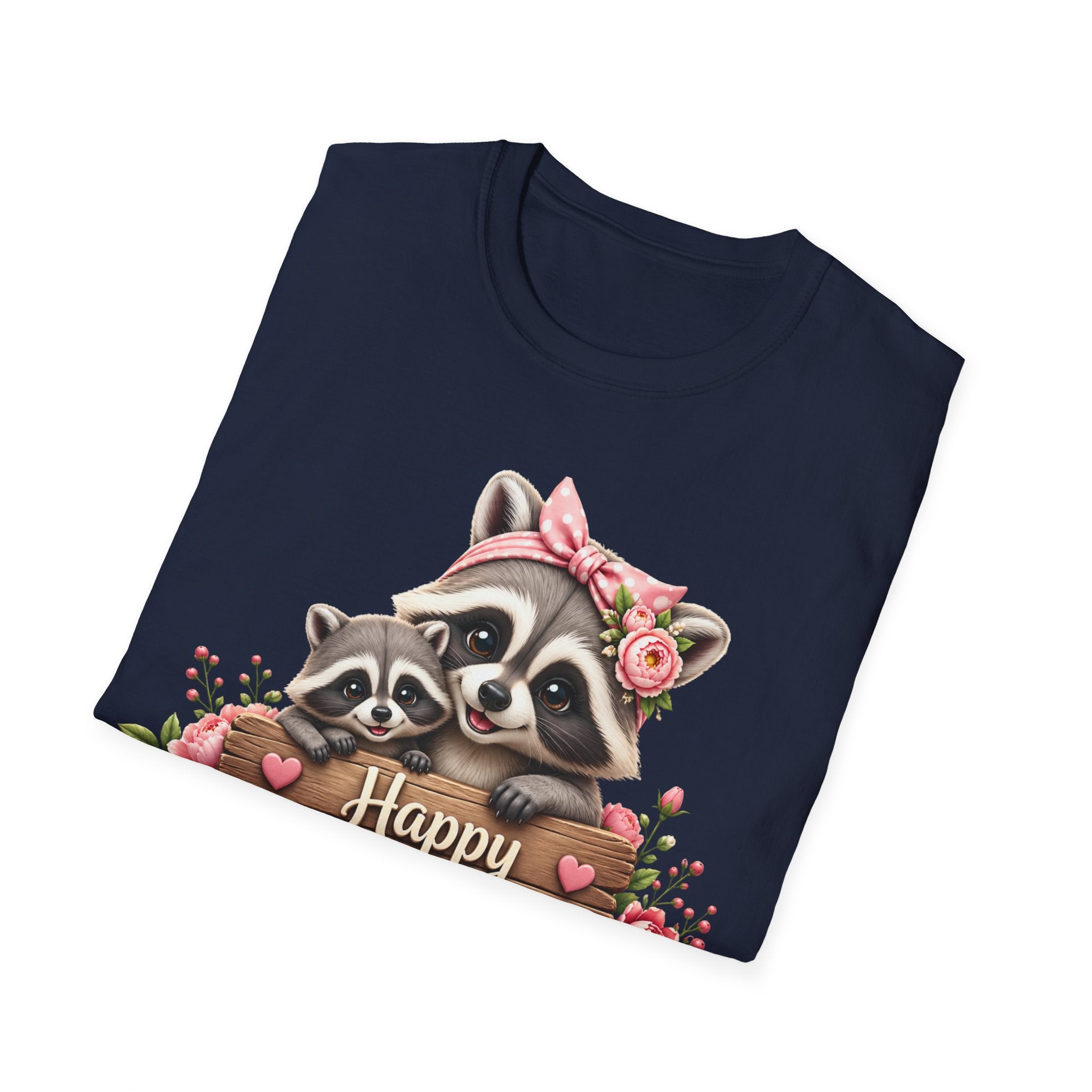 Mother's Day Raccoon T-Shirt - 'Happy Mother's Day' Floral Mom Tee