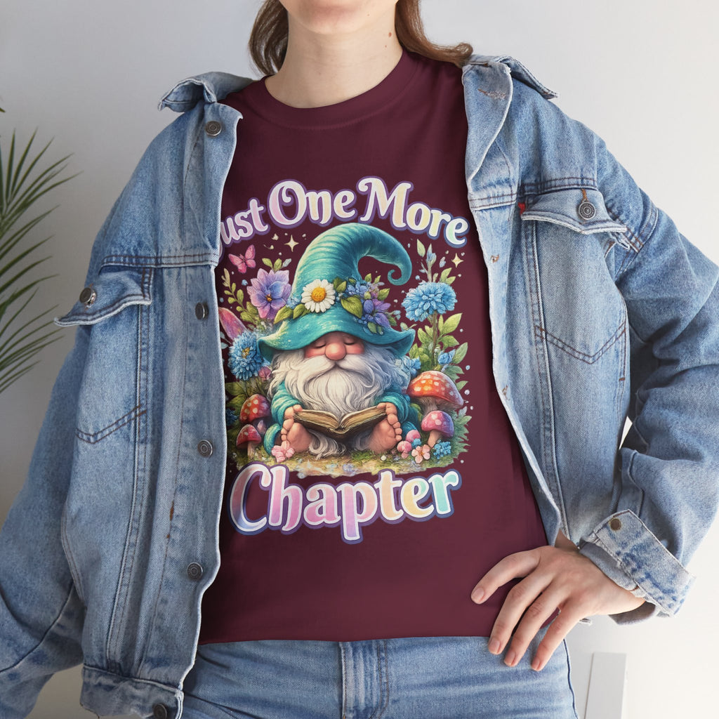 Just One More Chapter Shirt – Book Lover Gift, Cute Reading Gnome T-Shirt, Cozy Reader Tee, Bibliophile Gift, Teacher Gift