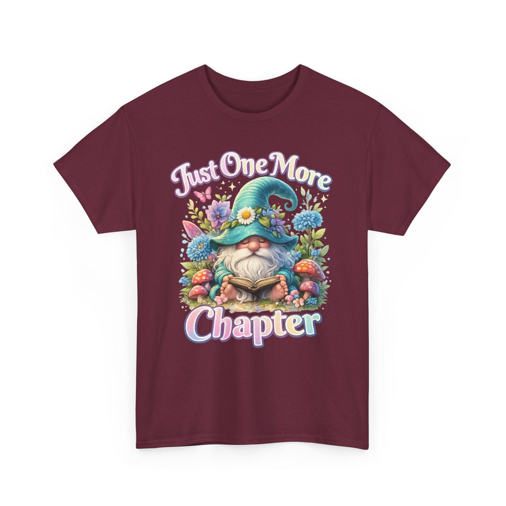 Just One More Chapter Shirt – Book Lover Gift, Cute Reading Gnome T-Shirt, Cozy Reader Tee, Bibliophile Gift, Teacher Gift