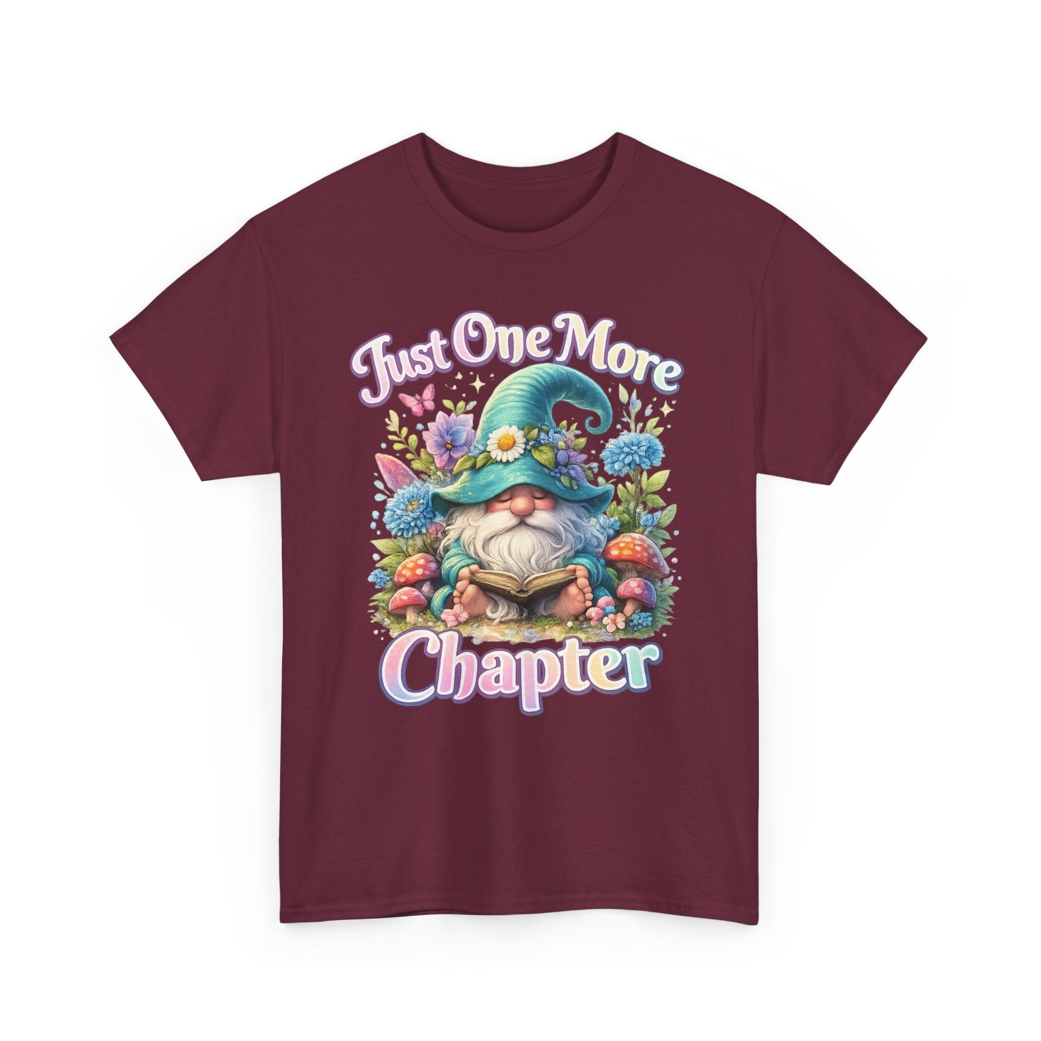 Just One More Chapter Shirt – Book Lover Gift, Cute Reading Gnome T-Shirt, Cozy Reader Tee, Bibliophile Gift, Teacher Gift
