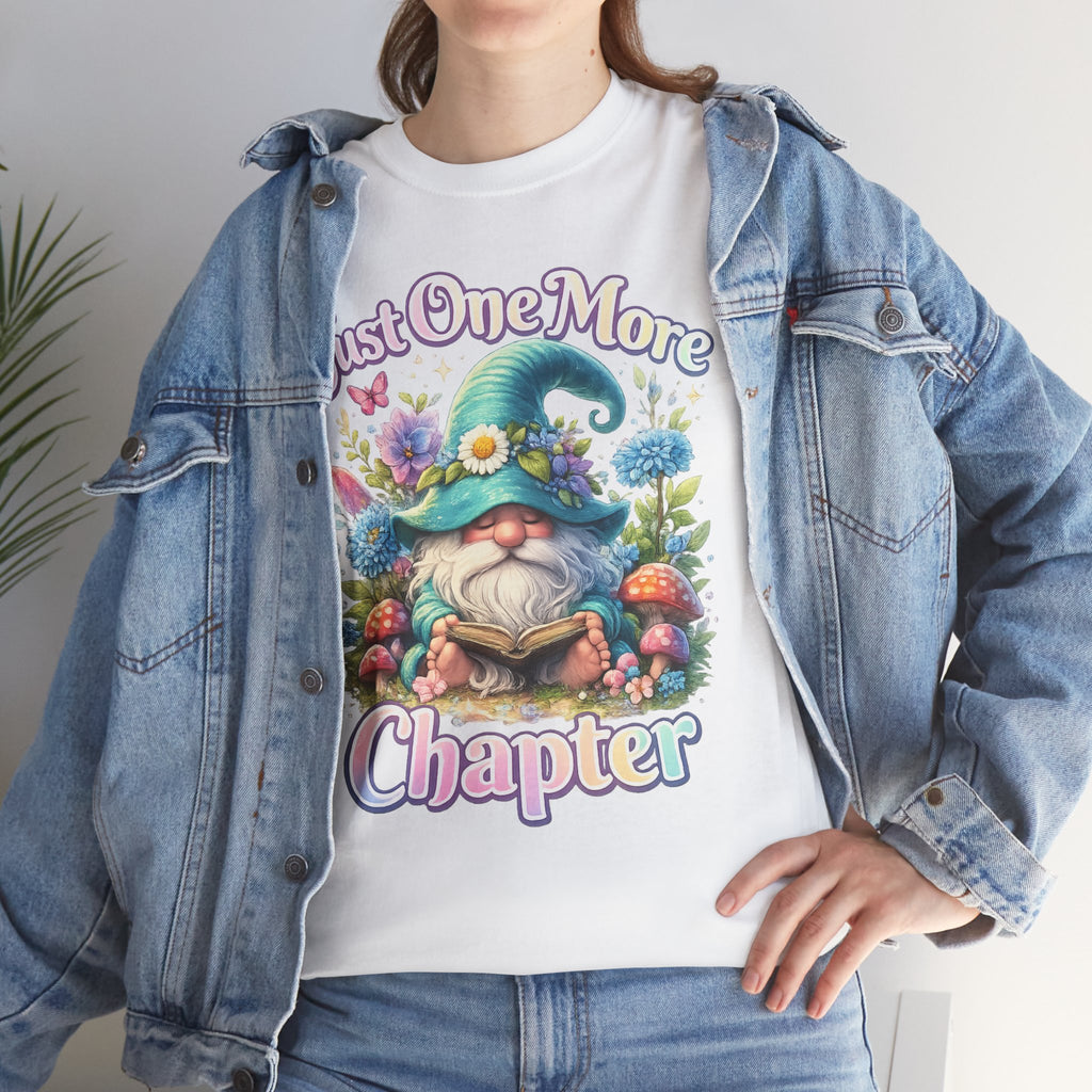 Just One More Chapter Shirt – Book Lover Gift, Cute Reading Gnome T-Shirt, Cozy Reader Tee, Bibliophile Gift, Teacher Gift