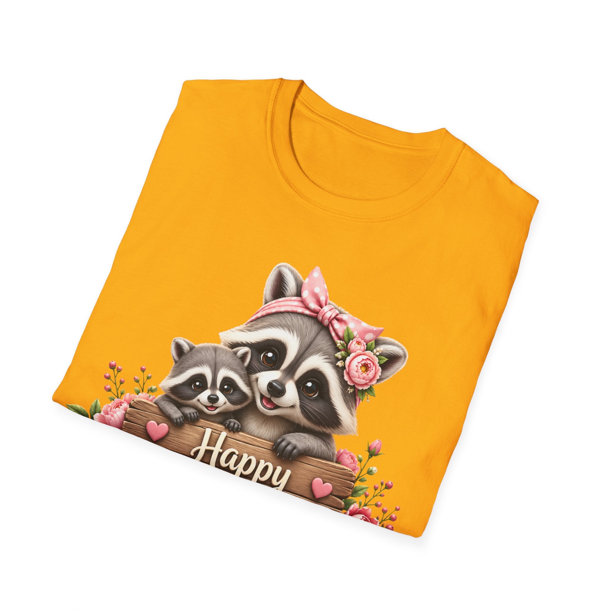 Mother's Day Raccoon T-Shirt - 'Happy Mother's Day' Floral Mom Tee