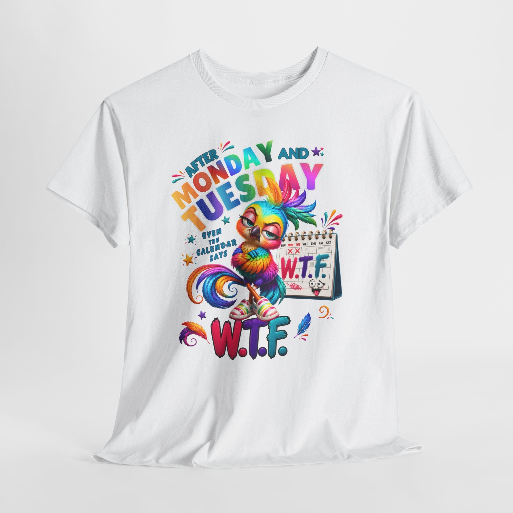 Monday and Tuesday WTF T-Shirt – Funny Colorful Rooster Graphic Tee