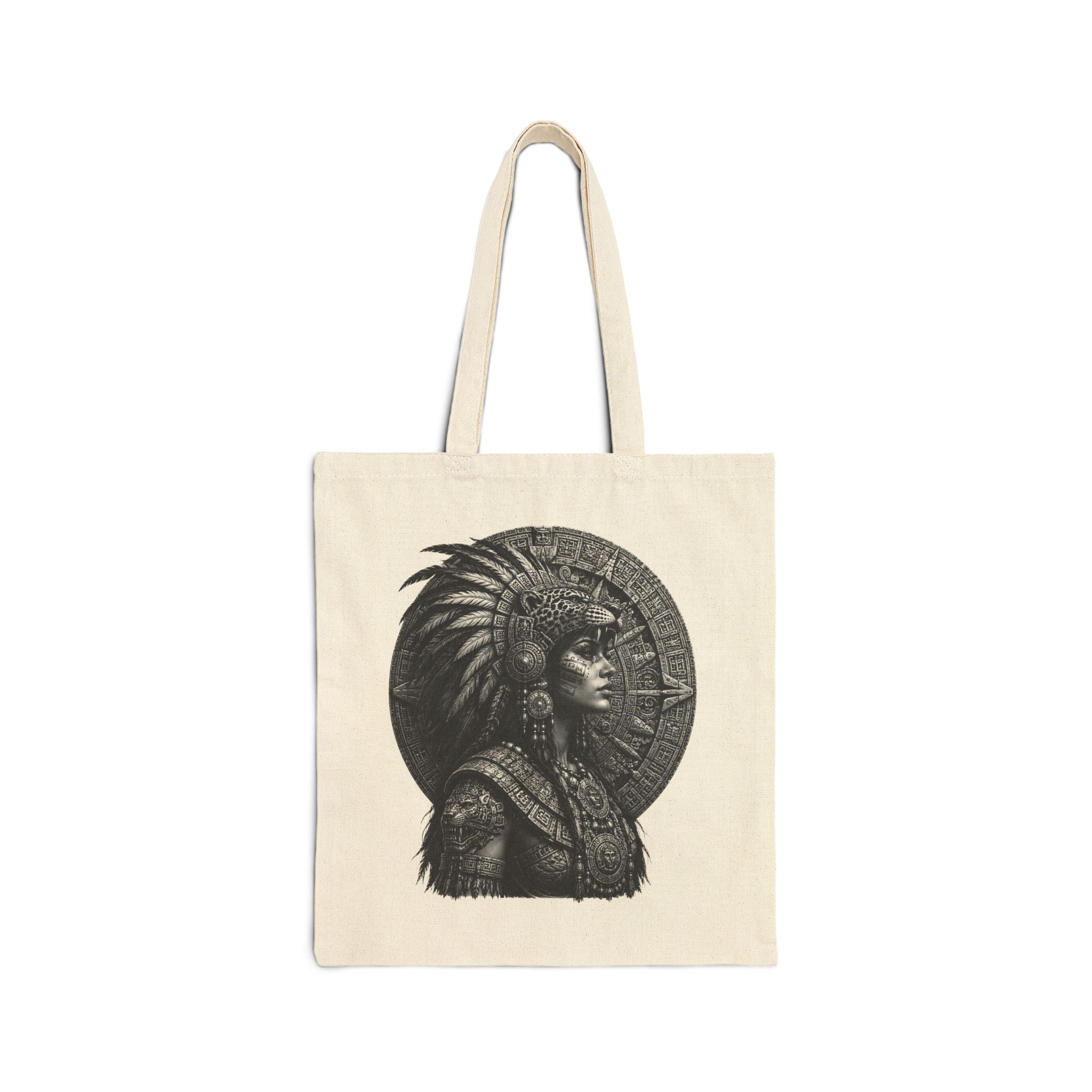 Aztec Warrior Canvas Tote — Vintage Tribal Headress Cotton Bag