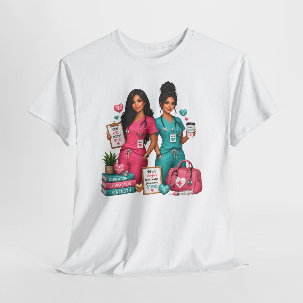 Nurse Besties Graphic Tee — Cute Scrub Nurses Illustration