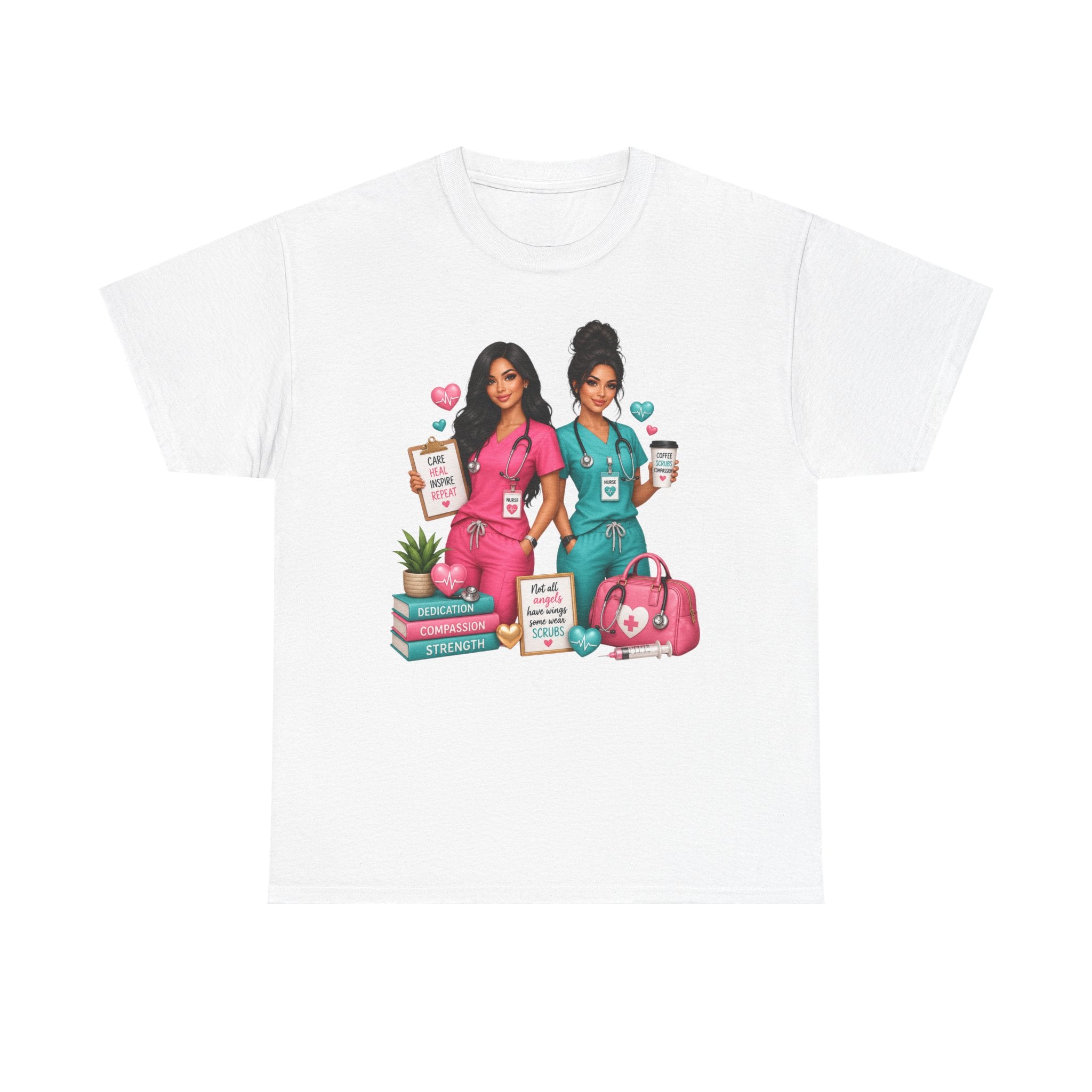 Nurse Besties Graphic Tee — Cute Scrub Nurses Illustration
