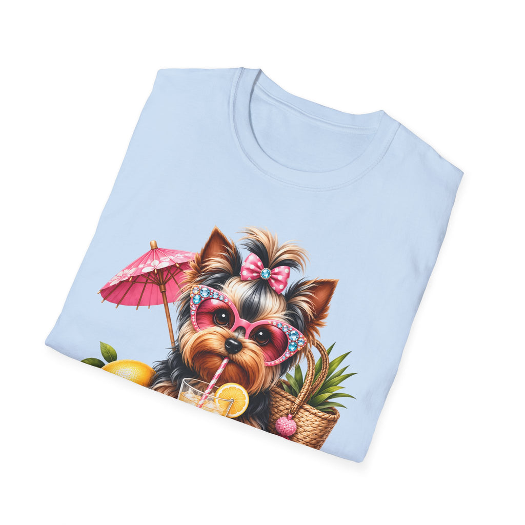 Yorkie Beach T-Shirt — "Beach Please" Cute Dog Summer Graphic Tee