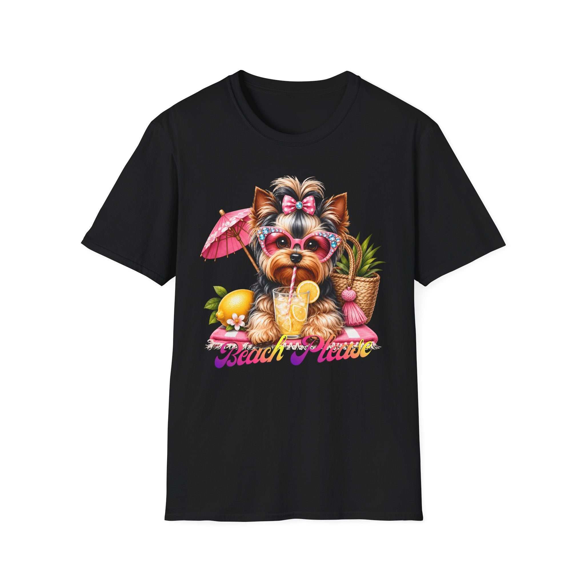 Yorkie Beach T-Shirt — "Beach Please" Cute Dog Summer Graphic Tee