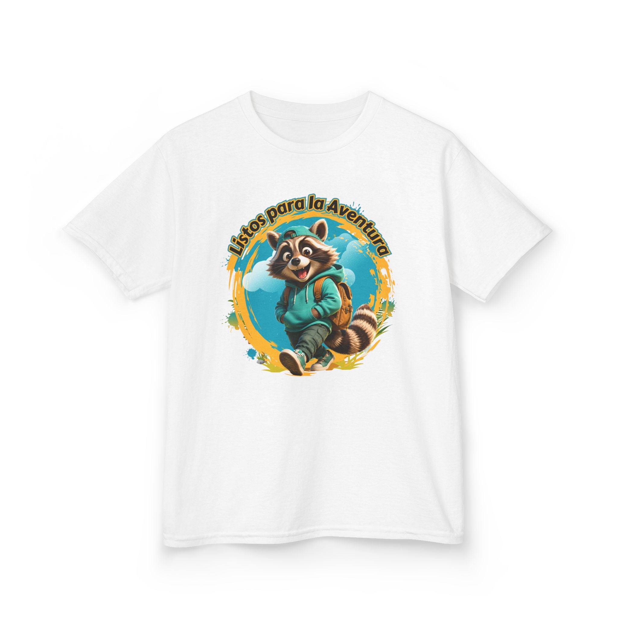 Kids Tee — "Listos para la Aventura" Cute Raccoon Explorer Graphic