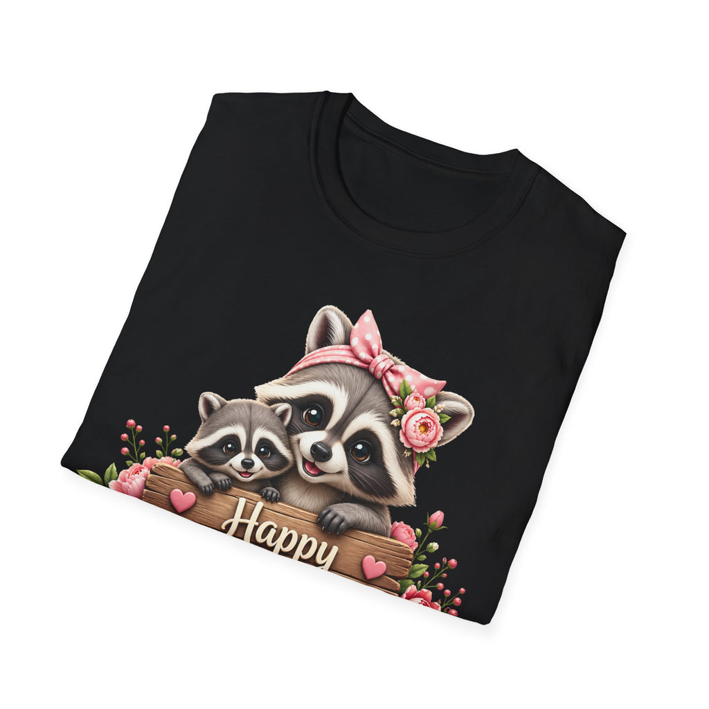 Mother's Day Raccoon T-Shirt - 'Happy Mother's Day' Floral Mom Tee