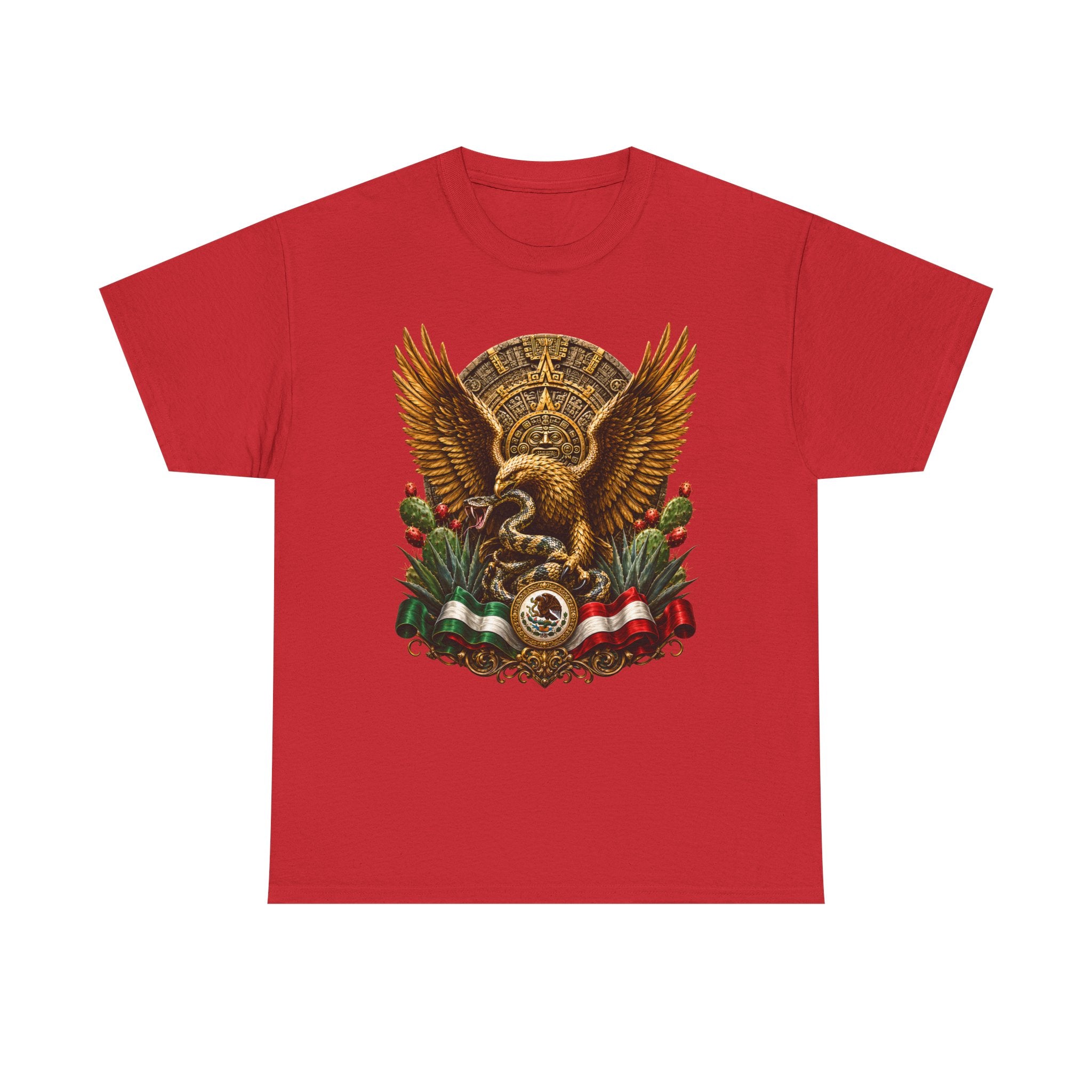 Mexican Eagle Crest T-Shirt — Aztec-Inspired Eagle with Mexican Flag Accents