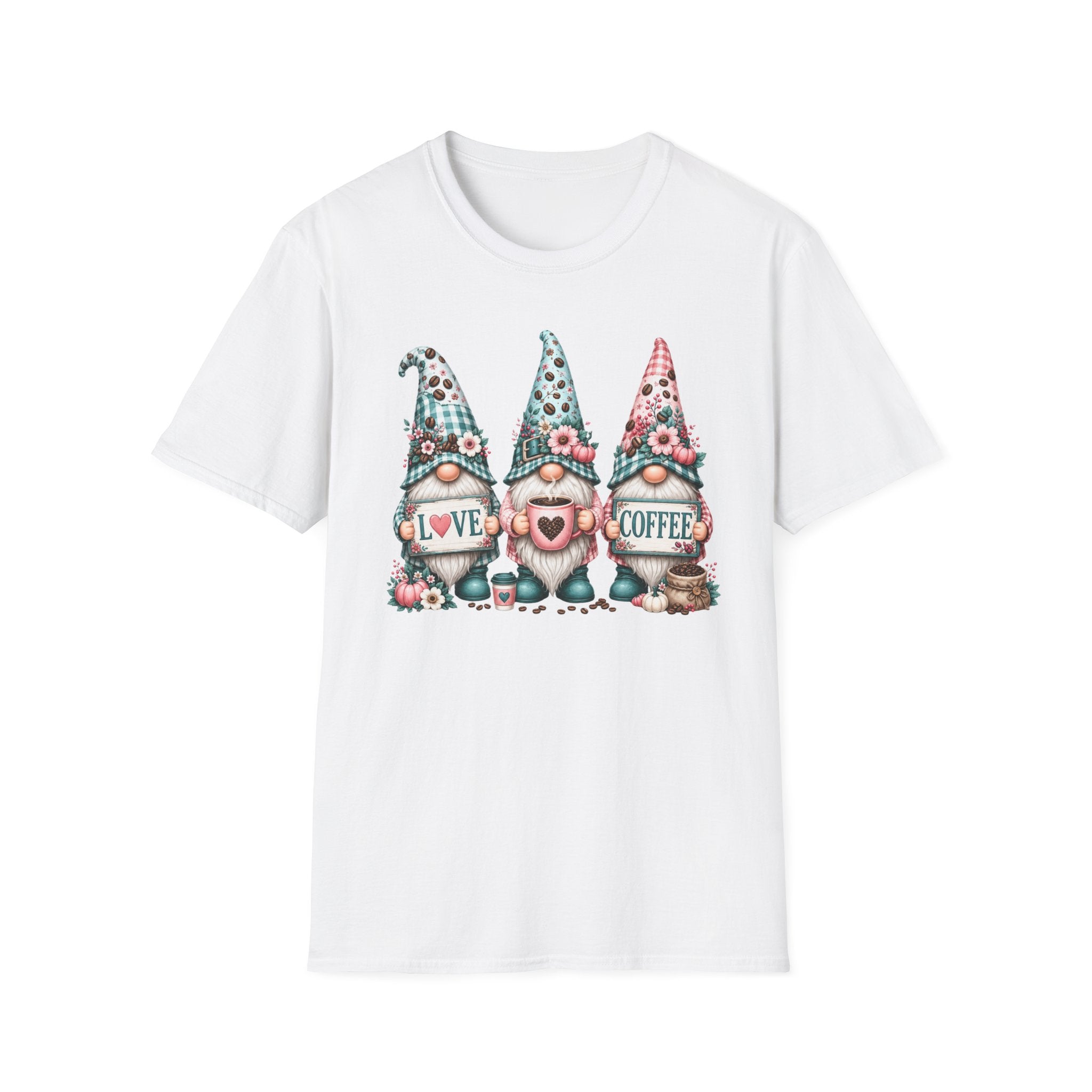 Coffee Love Gnomes T-Shirt — Cute Floral Gnome Coffee Tee
