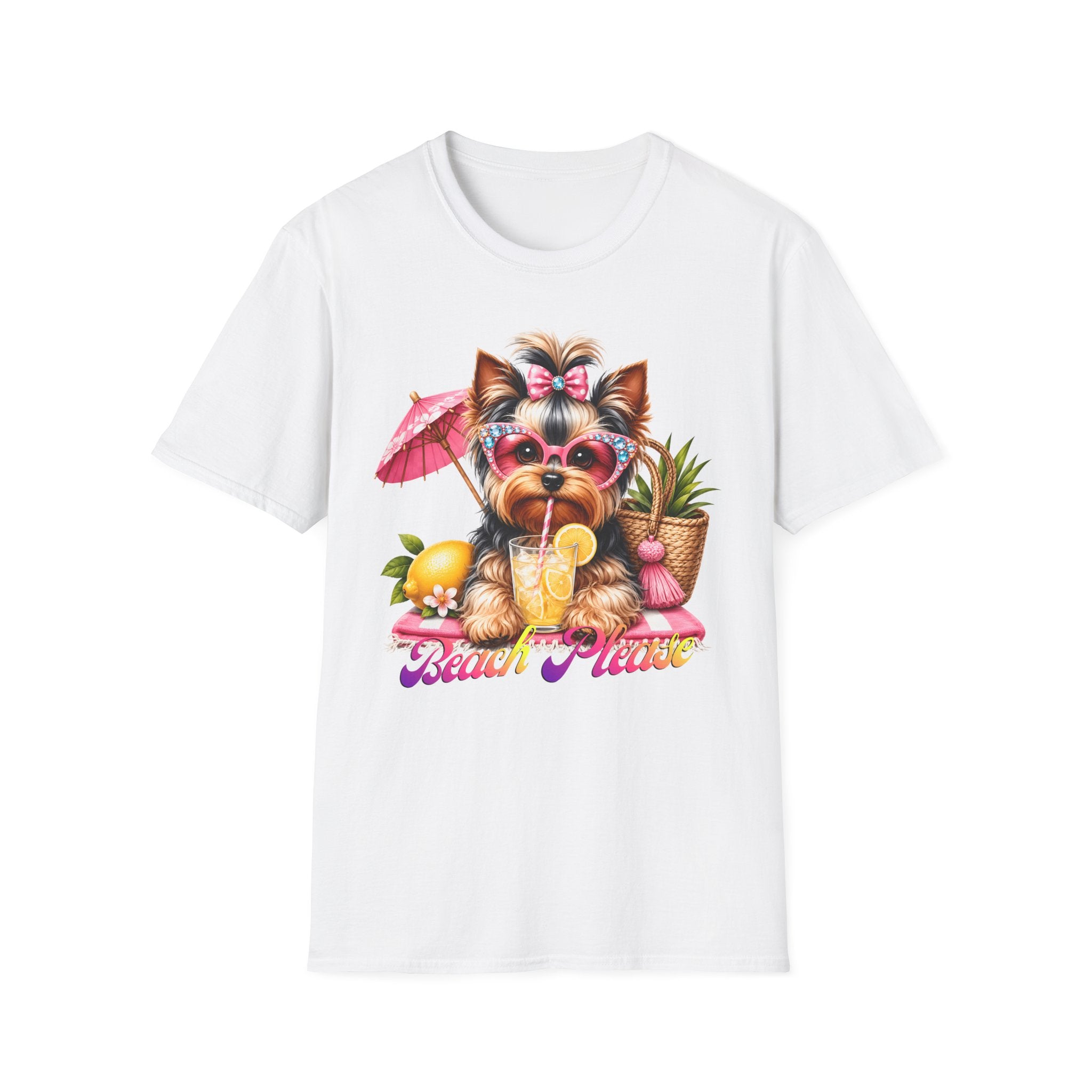 Yorkie Beach T-Shirt — "Beach Please" Cute Dog Summer Graphic Tee