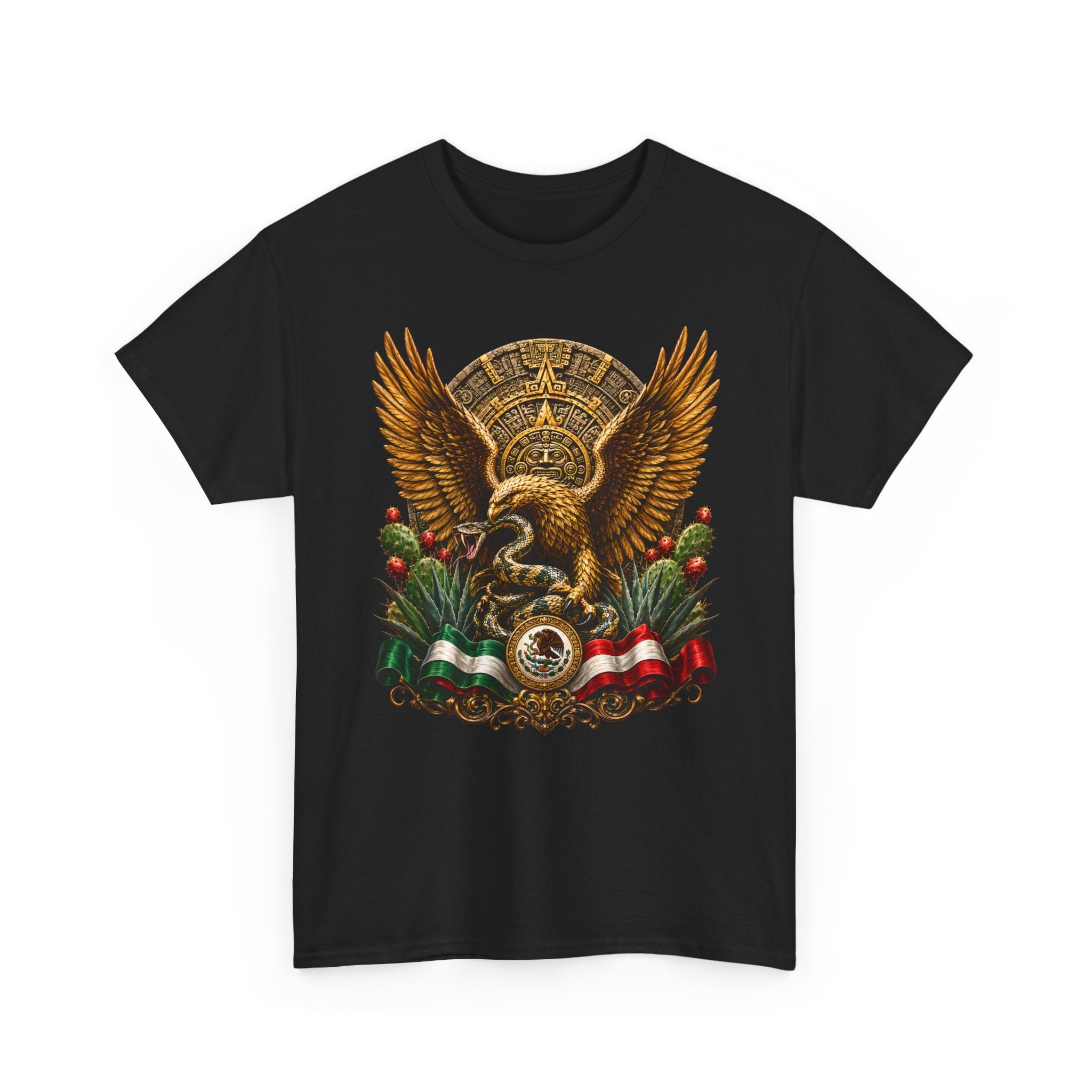 Mexican Eagle Crest T-Shirt — Aztec-Inspired Eagle with Mexican Flag Accents