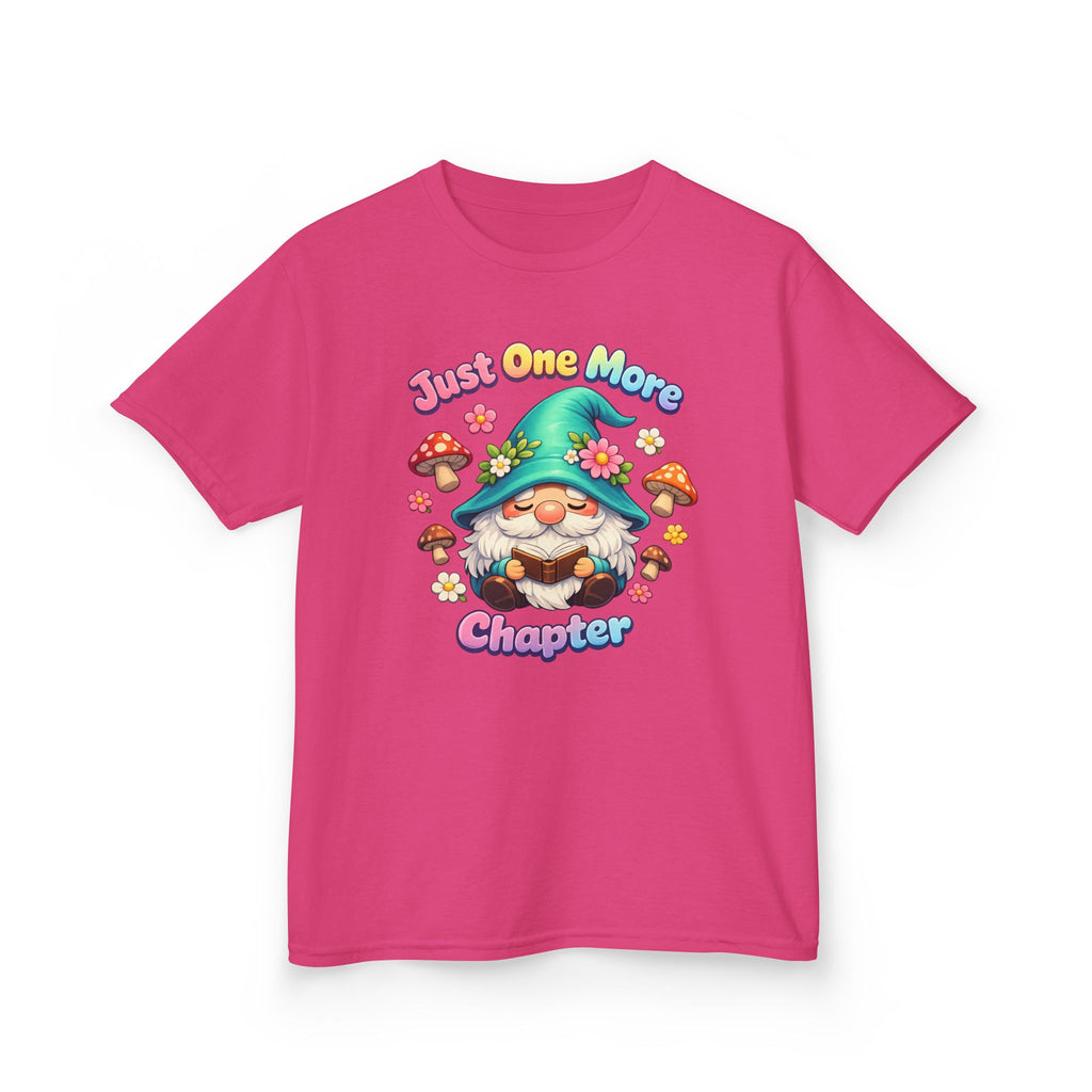 Kids Tee — "Just One More Chapter" Cute Mushroom Gnome Reading Shirt