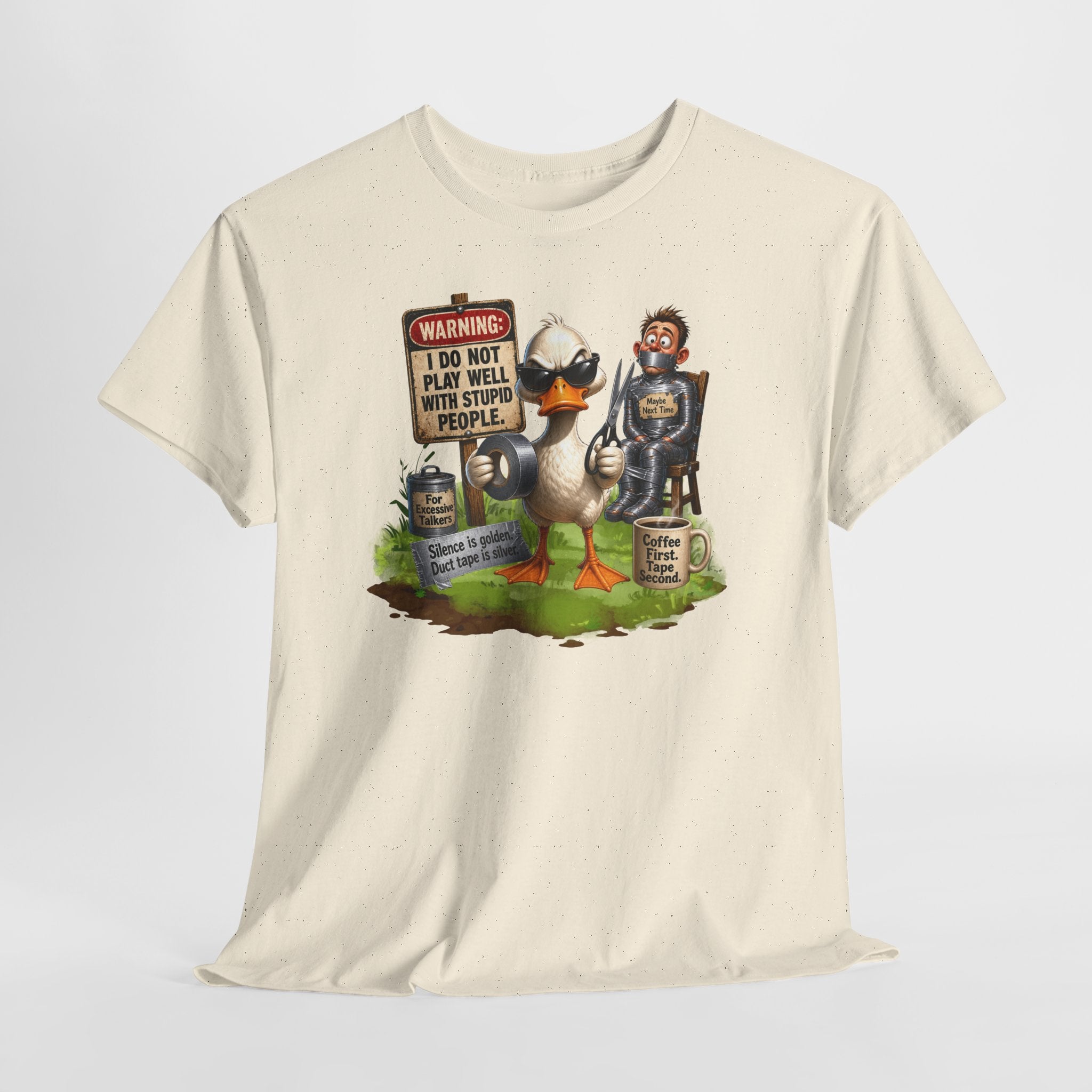 Duck with Attitude T-Shirt – "Warning: I Do Not Play Well With Stupid People" Graphic Tee