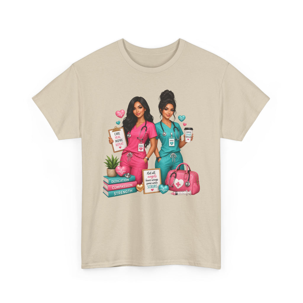 Nurse Besties Graphic Tee — Cute Scrub Nurses Illustration