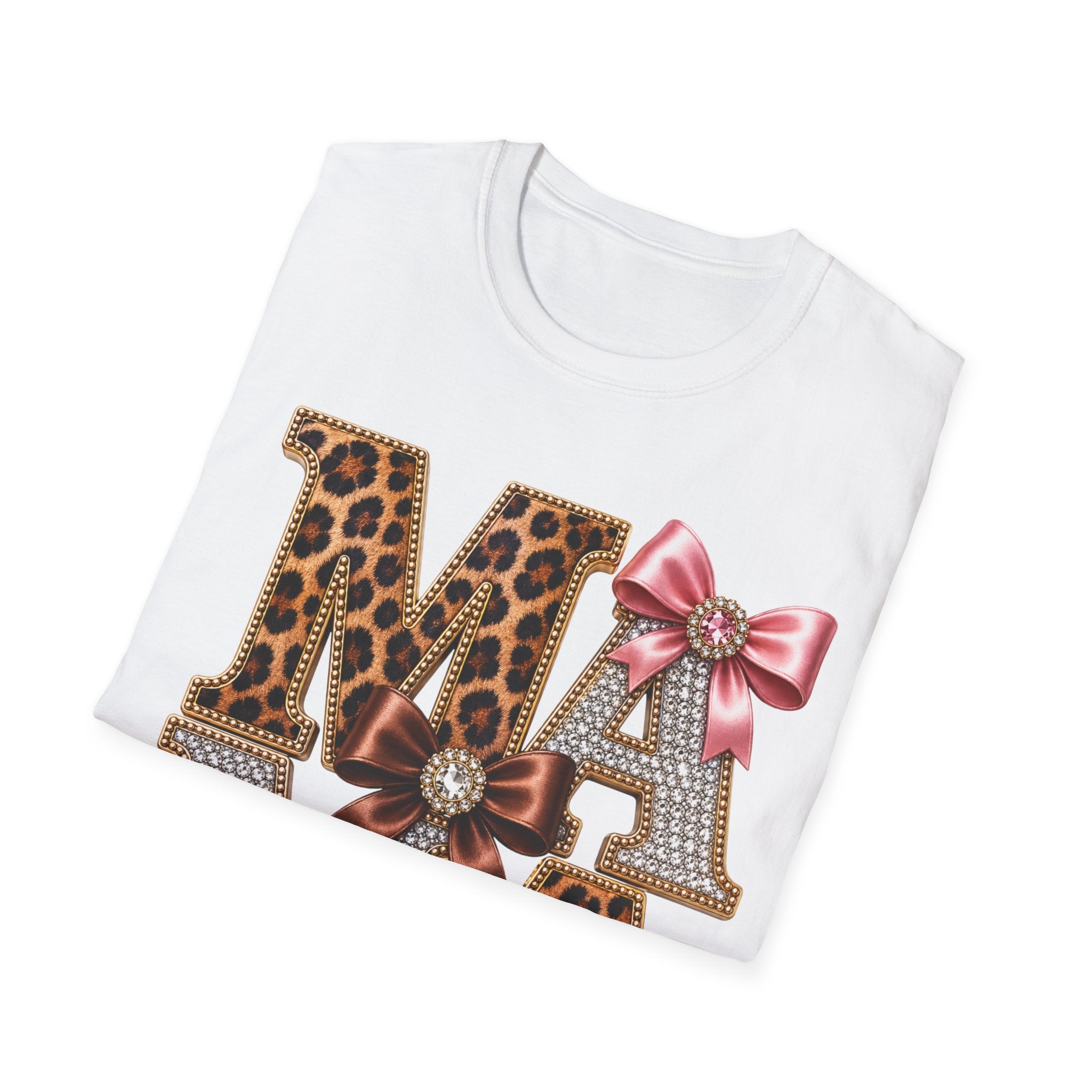 Mama Leopard & Bow T-Shirt — Sparkle Rhinestone Floral Mom Tee