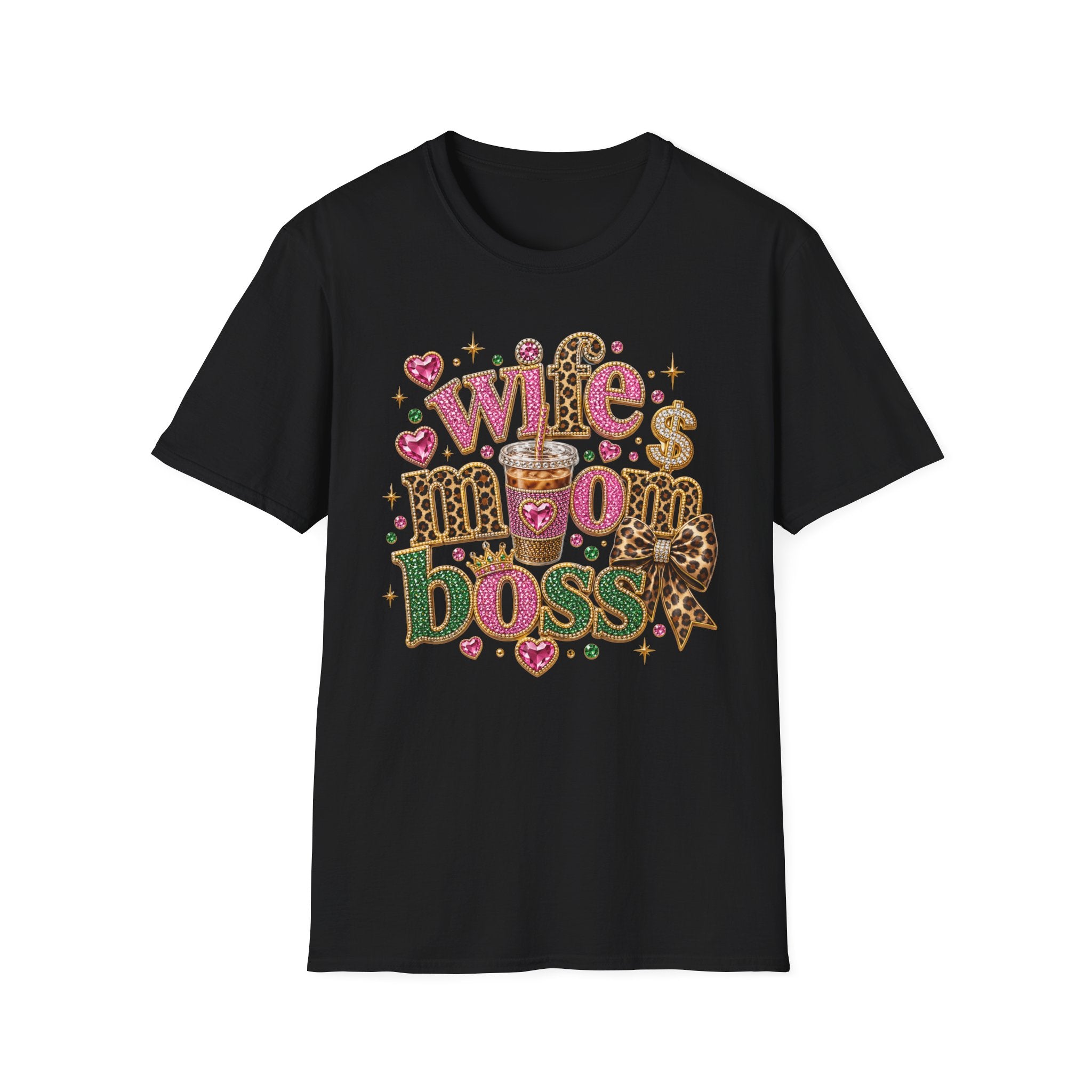 Wife Mom Boss Graphic T-Shirt — Leopard & Glitter Mom Life Tee