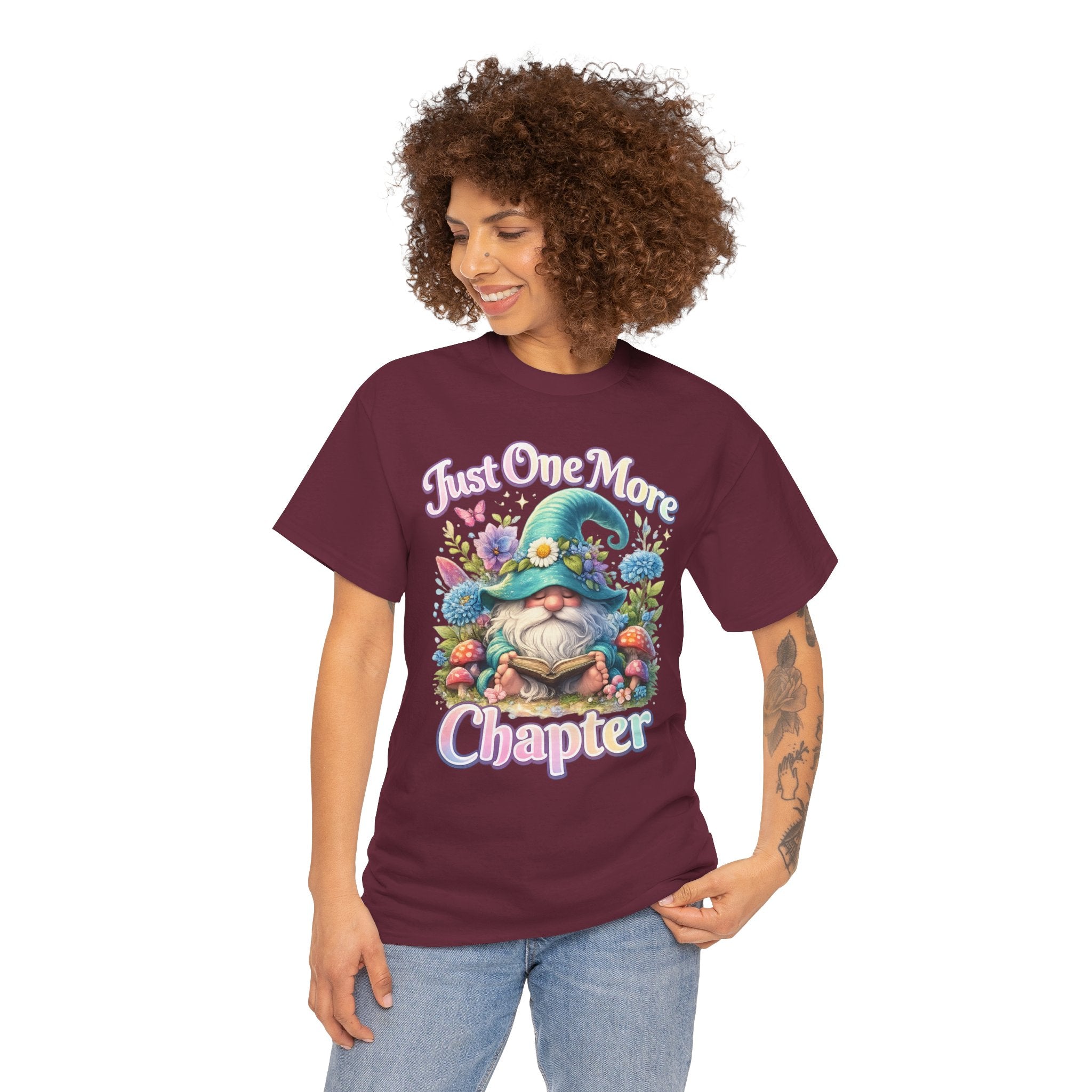 Just One More Chapter Shirt – Book Lover Gift, Cute Reading Gnome T-Shirt, Cozy Reader Tee, Bibliophile Gift, Teacher Gift