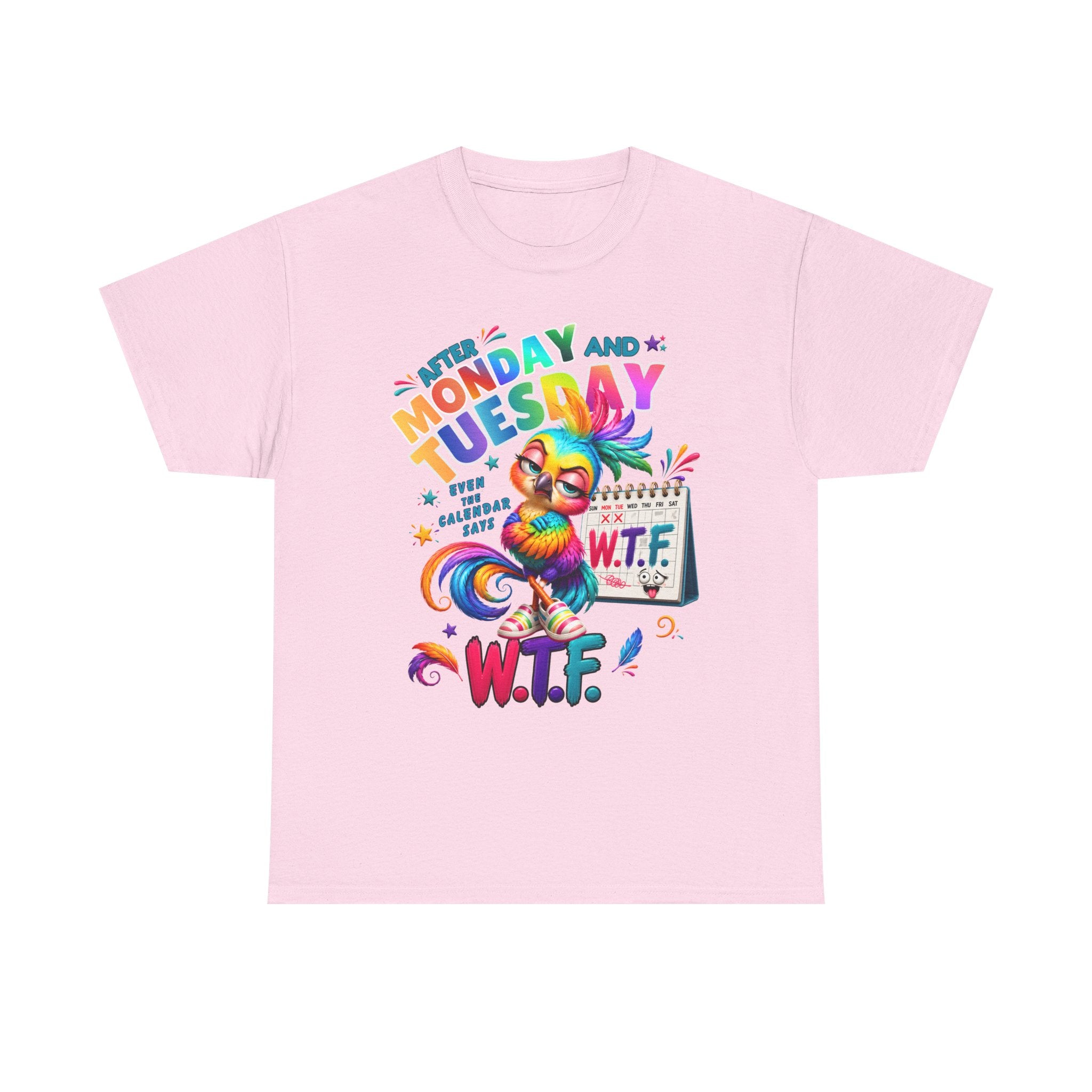 Monday and Tuesday WTF T-Shirt – Funny Colorful Rooster Graphic Tee